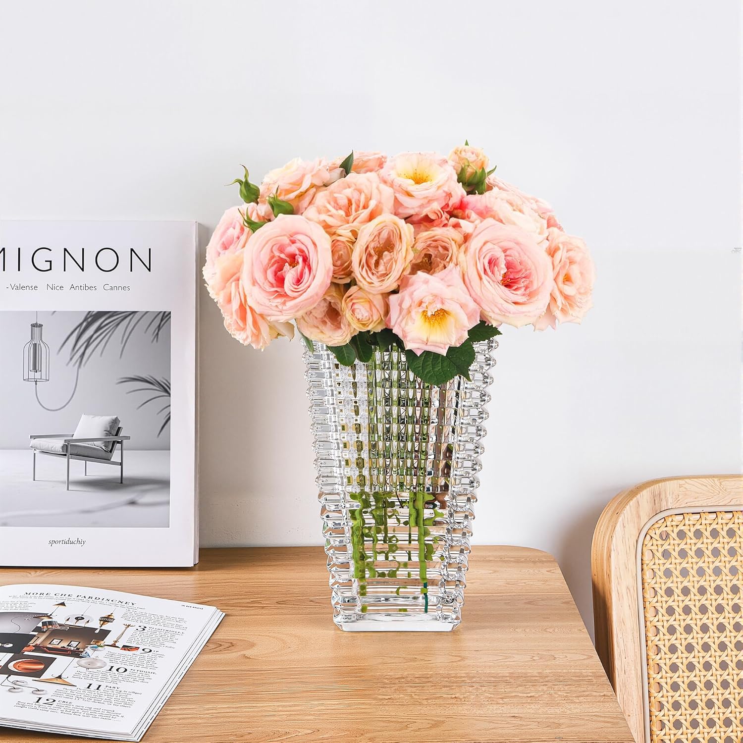 VECELO Crystal Glass Vase for Flowers