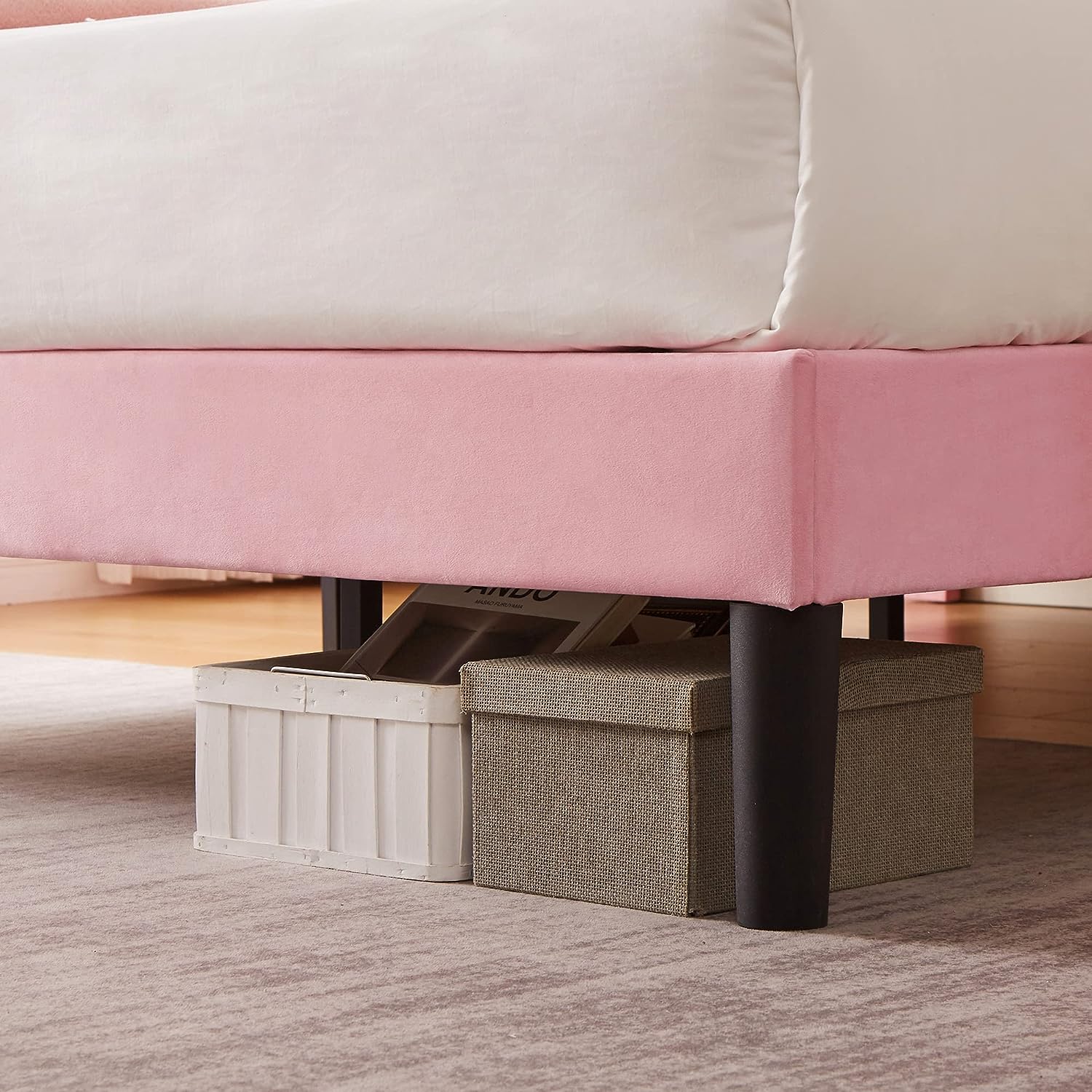 VECELO Bed Frame Platform with Upholstered Headboard & Wooden Slats Support - VECELO