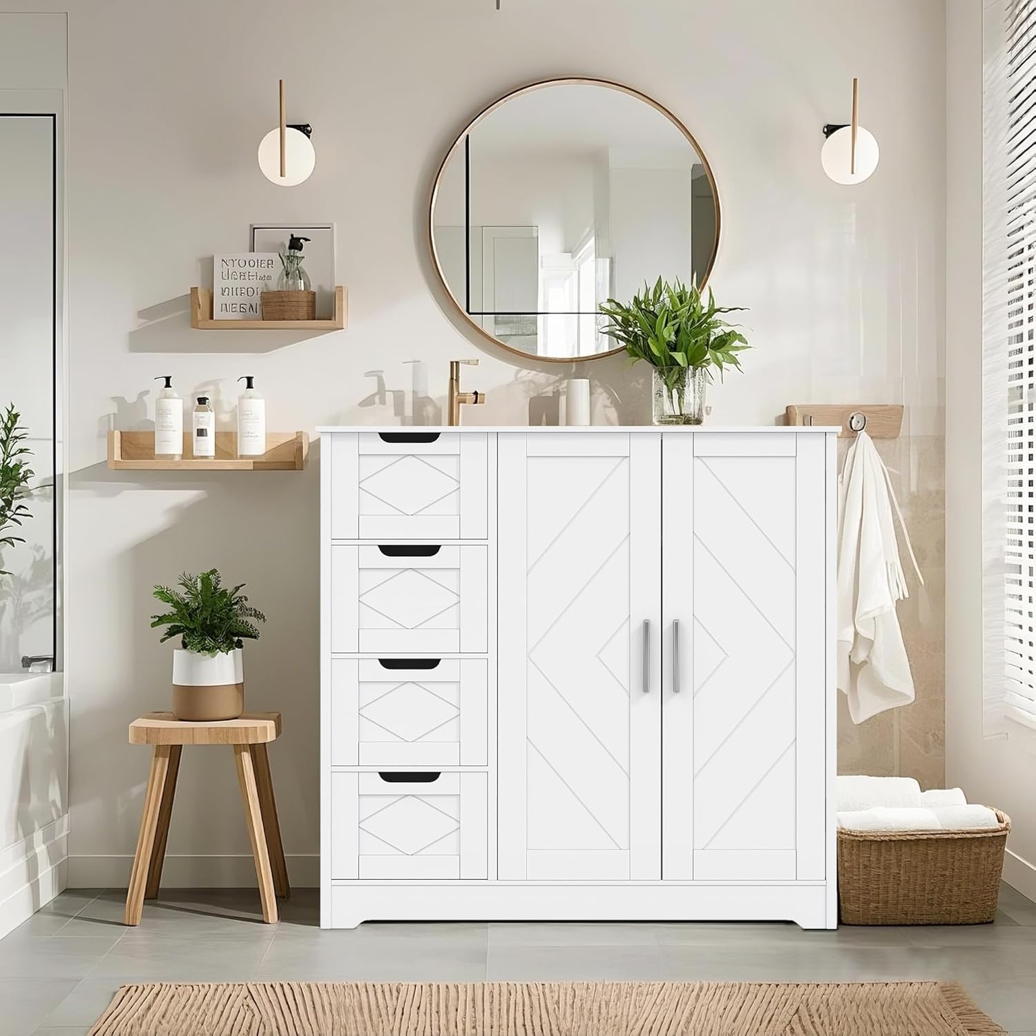 VECELO Bathroom Floor Cabinet with Drawers - VECELO