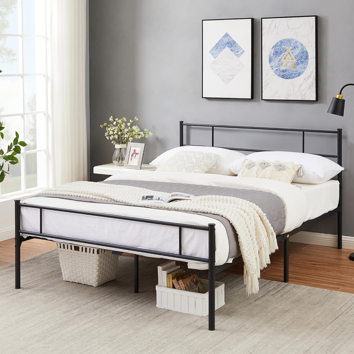 VECELO Platform Bed Frame with Headboard and Footboard, 12'' Under-Bed Storage & Strong Metal Slats Support