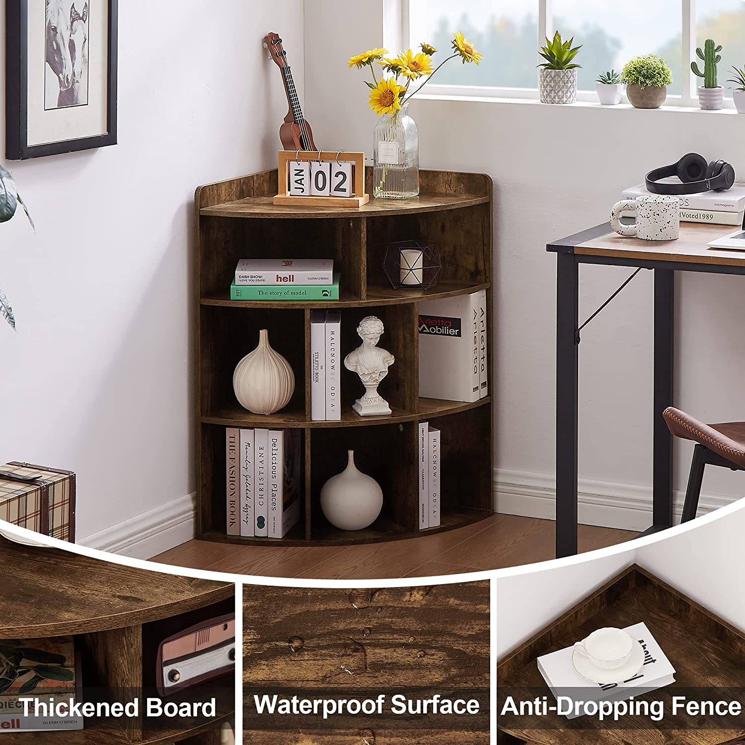 VECELO 3-Tier Corner Cabinet with 8 Cubbies, Wooden Cube Storage Organizer - VECELO