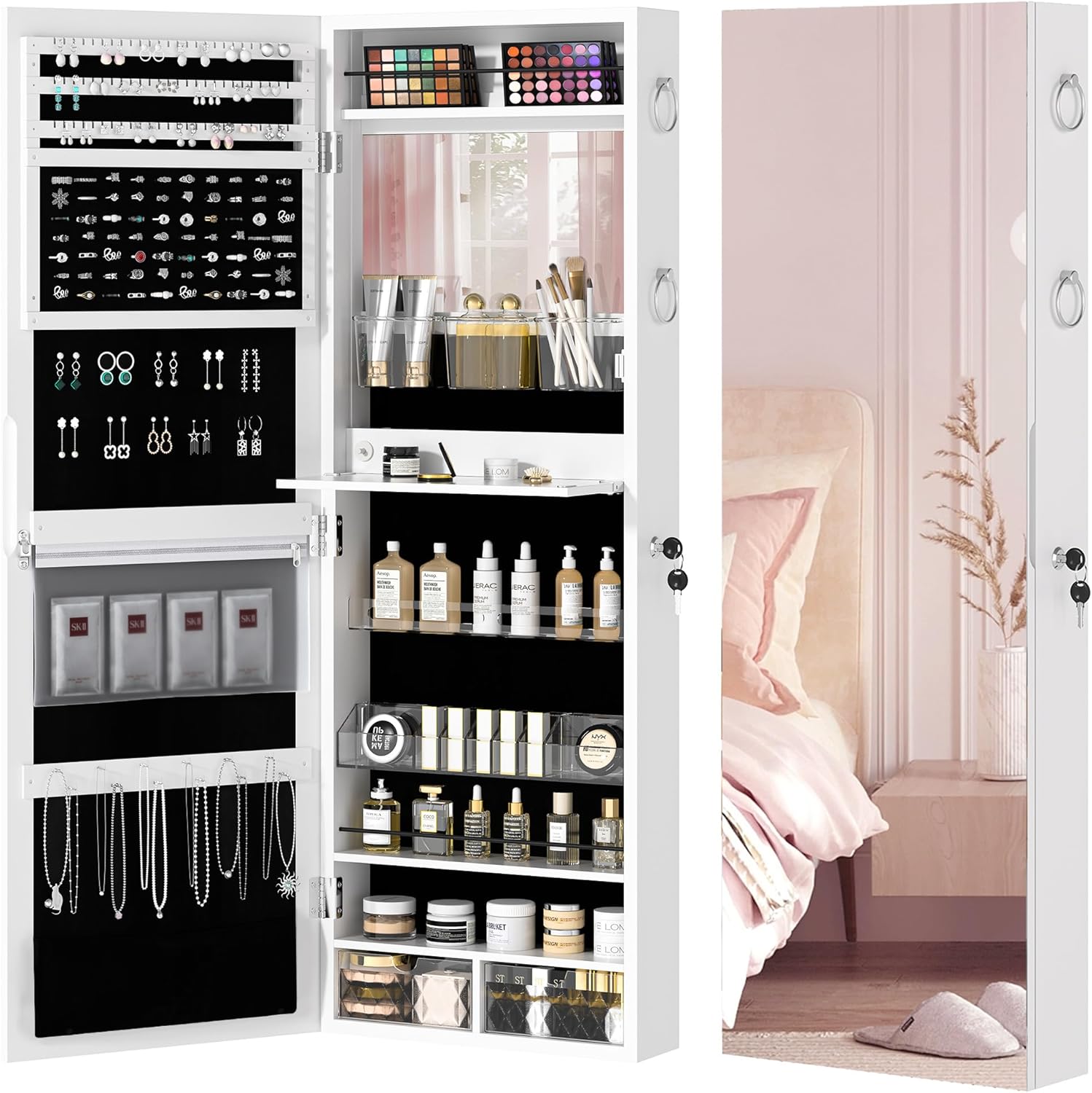 VECELO LED Mirror Jewelry Cabinet - VECELO