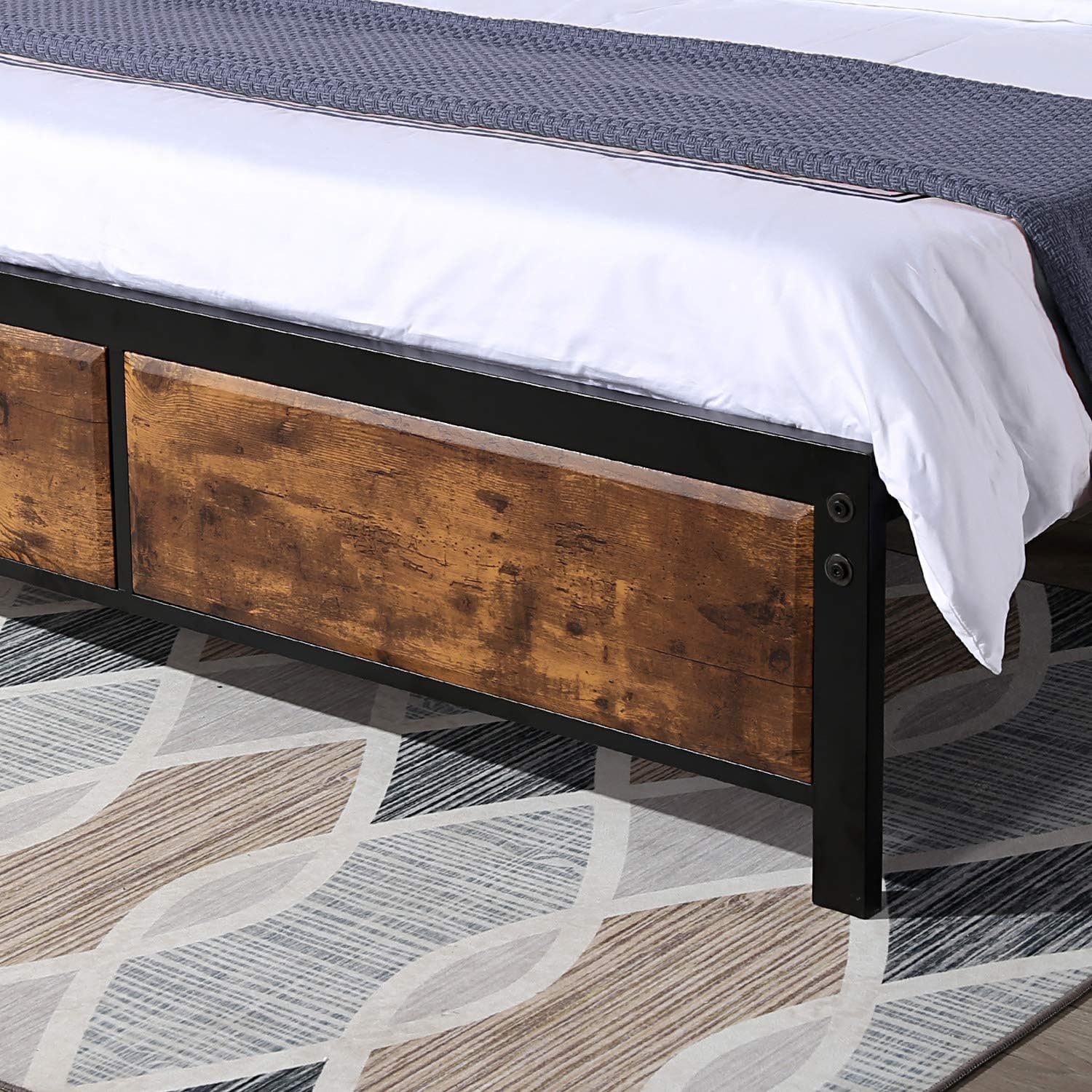 VECELO Full Platform Bed Frame with Rustic Vintage Wood Headboard