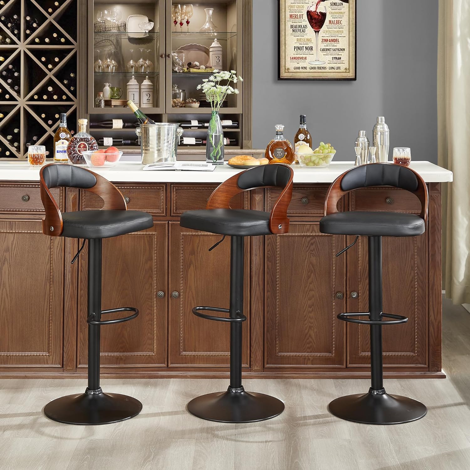 VECELO Bar Stool Set of 2, Counter Height Stools with Bentwood Back - VECELO