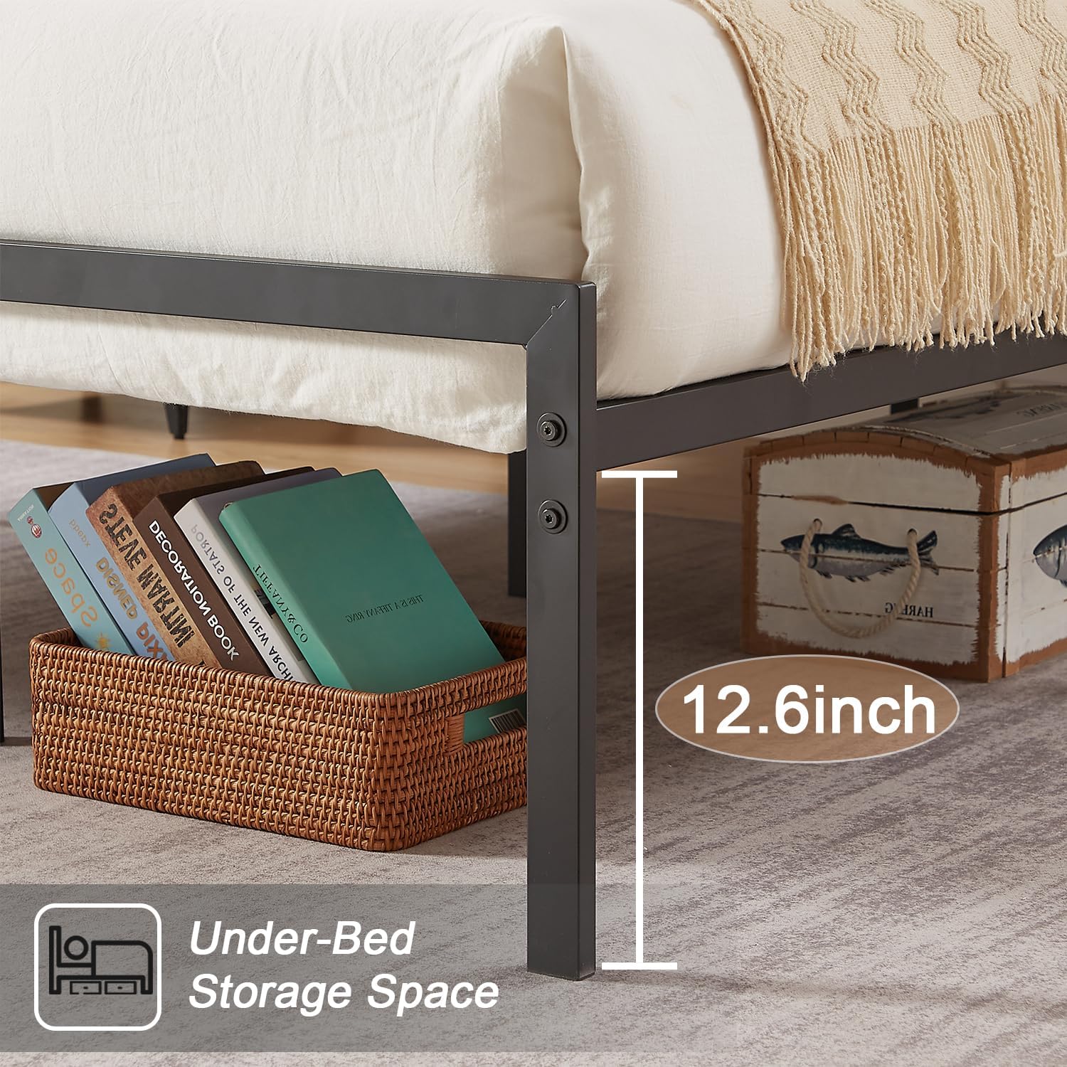 VECELO Metal Bed Frame Platform with Wood Grain Headboard&Footboard