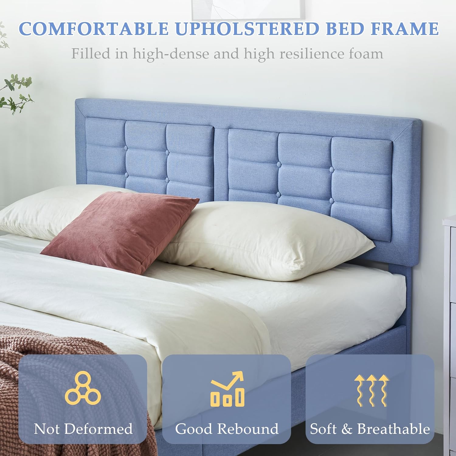 VECELO Upholstered Platform Bed Frame with Height Adjustable Headboard - VECELO