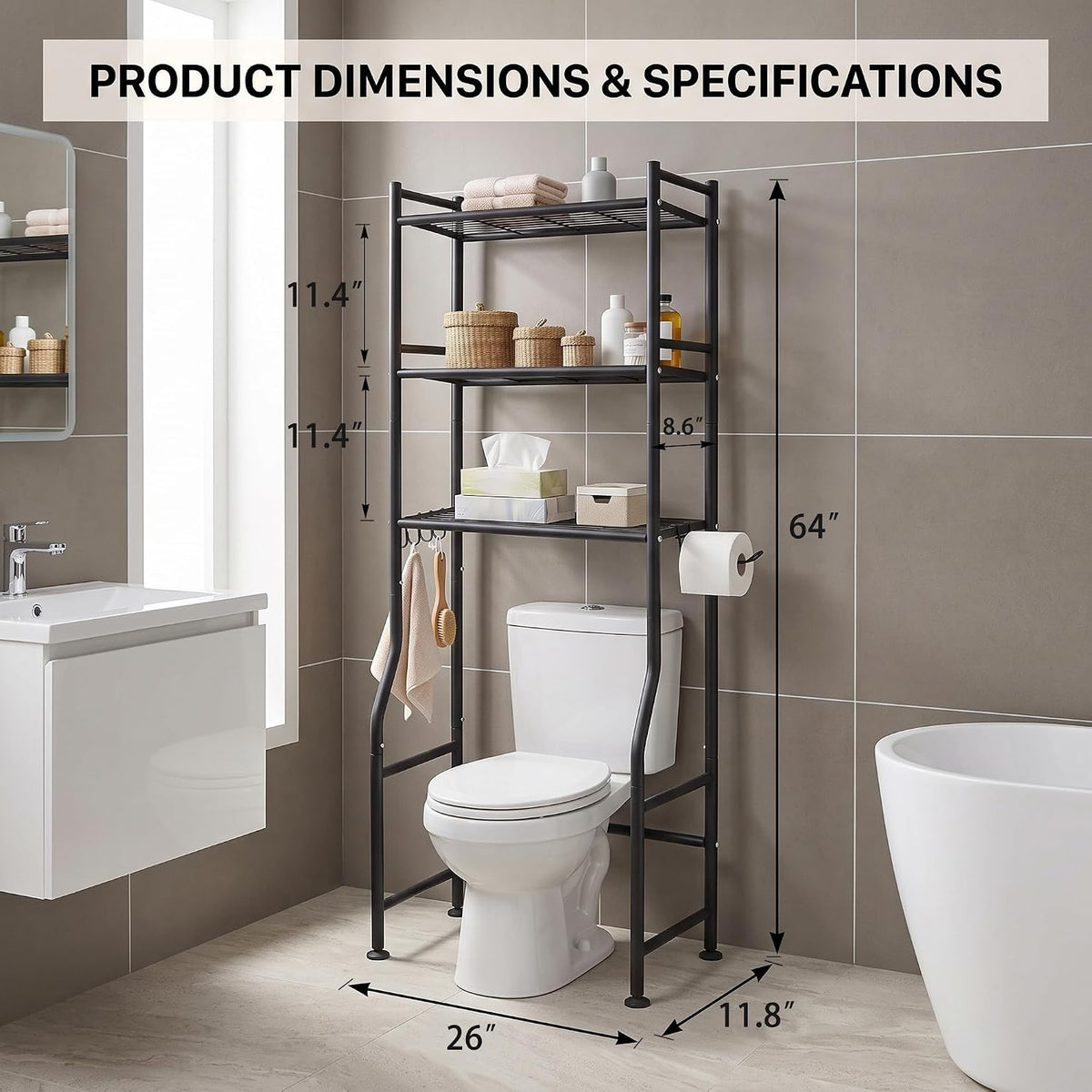VECELO 3-Tier Over the Toilet Storage Rack
