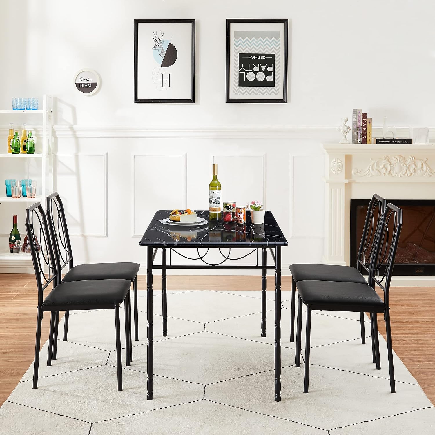 VECELO 5 Piece Dining Table Set for 4, Dinette with Chairs for Kitchen