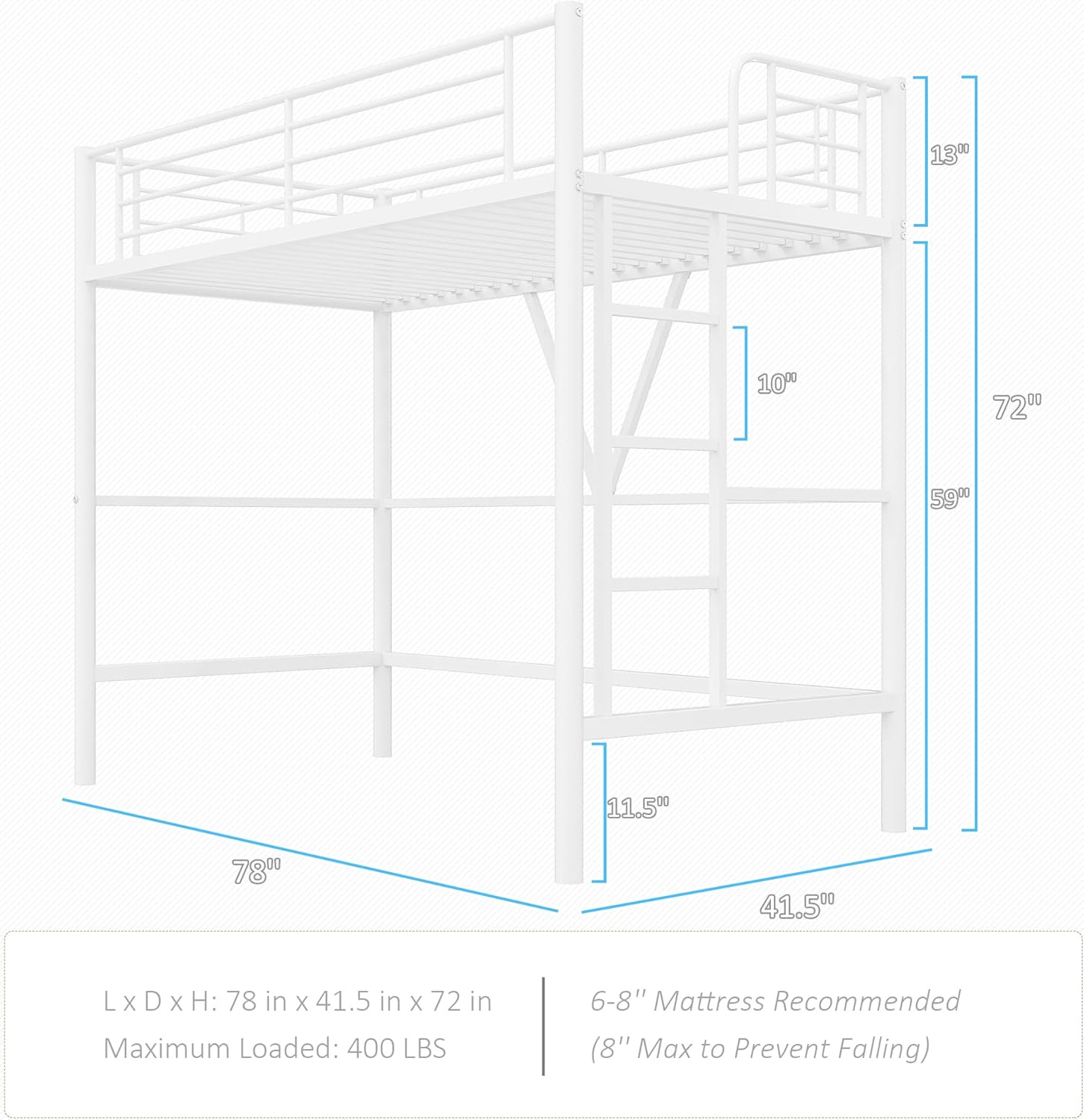 VECELO Metal Loft Bed Twin Size