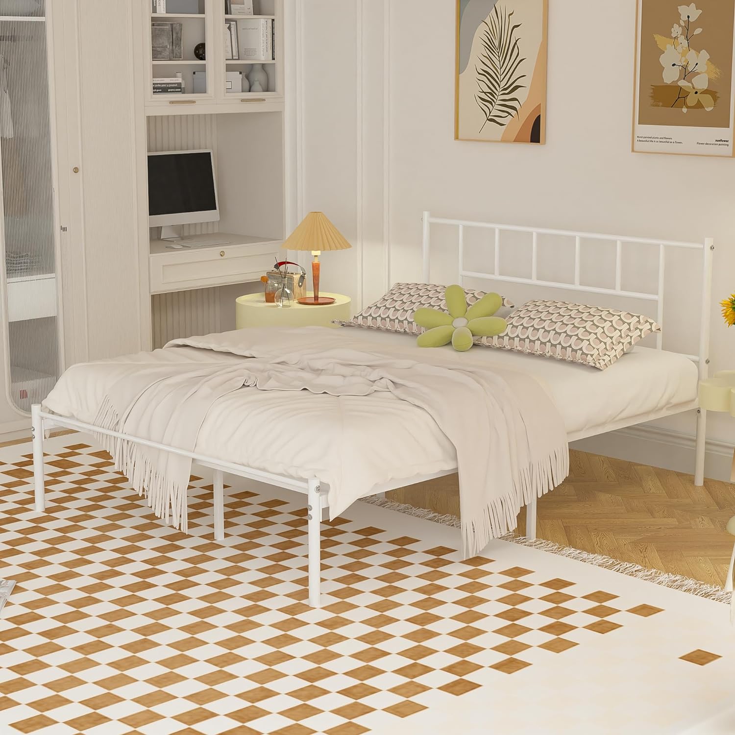 VECELO Bed Frame, 14 Inch Metal Platform with Headboard, Heavy Duty Steel Slat Support - VECELO