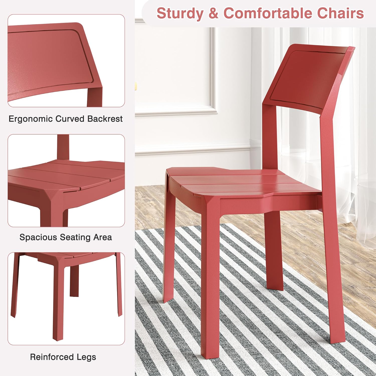 VECELO Dining Chairs Set of 4, Stackable Plastic Kitchen Chairs