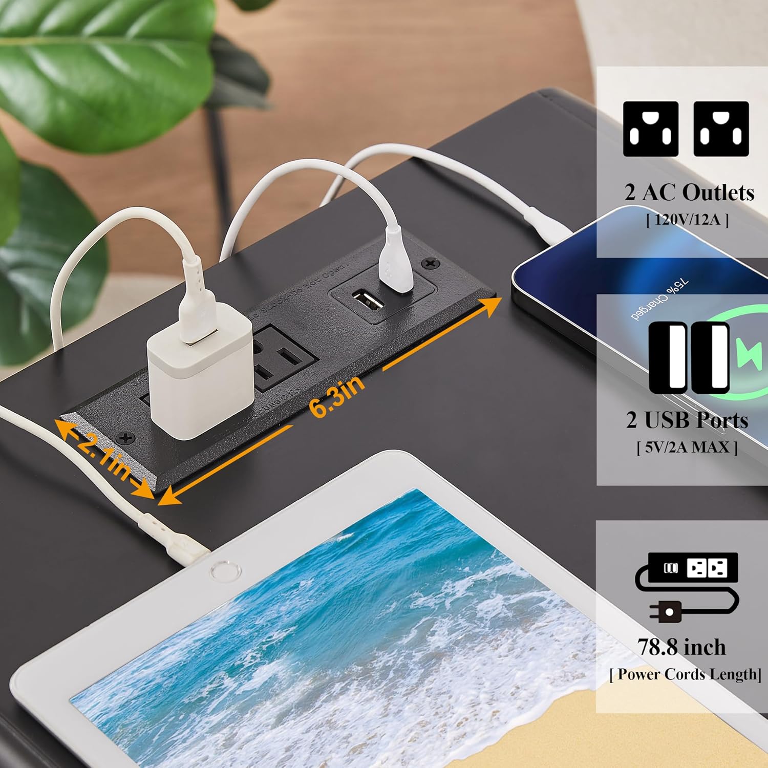 VECELO Nightstand Set of 2 with Charging Station