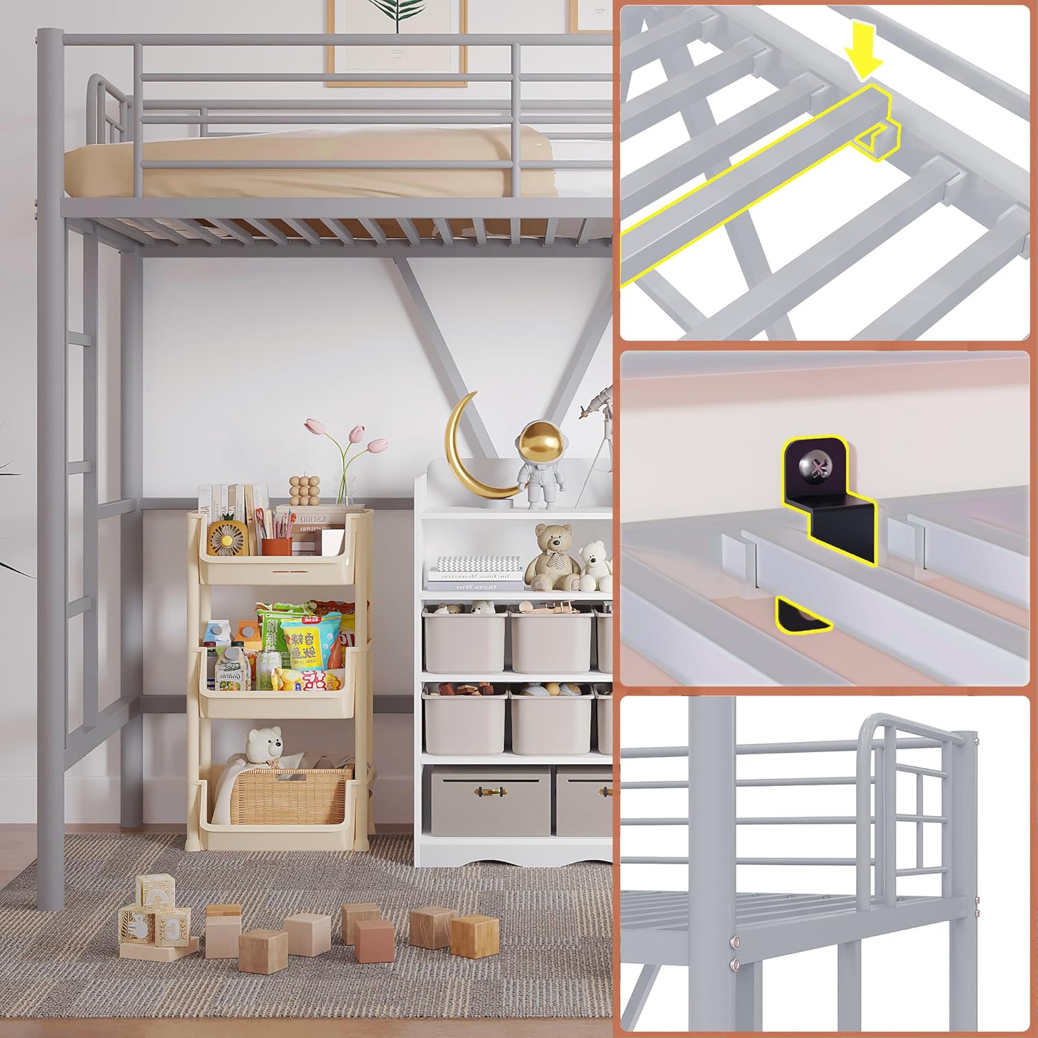 VECELO Metal Loft Bed Twin Size