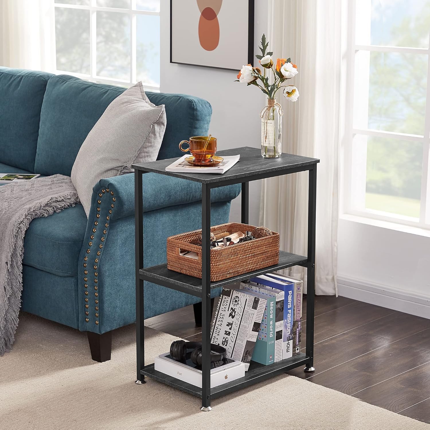 VECELO End Side Table 3-Layer Narrow Night Stand/Entryway/Hallway Console Table for Living Room/Bedroom