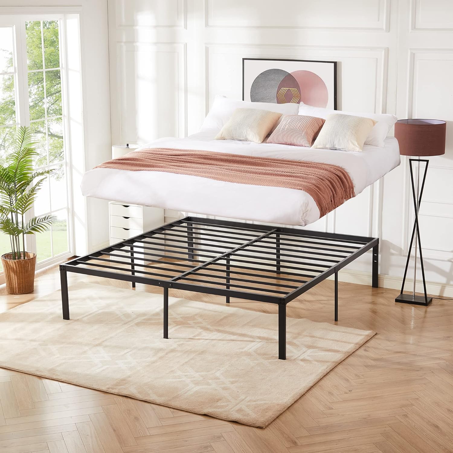 VECELO Metal Platform Bed Frame Heavy Duty Steel Slat, No Box Spring Needed