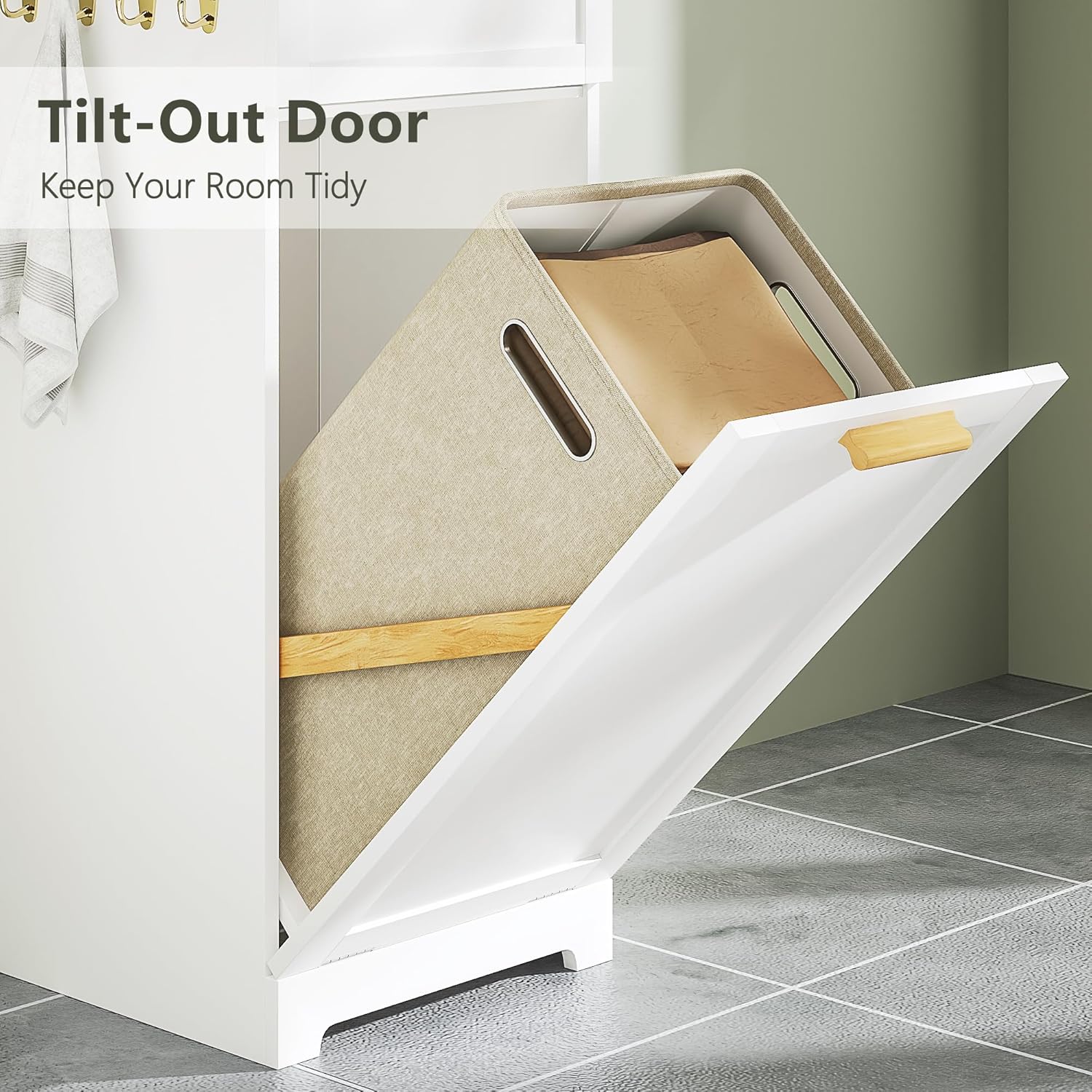 VECELO Tilt Out Laundry Hamper, 35" Bathroom Cabinet with Hidden Removable Basket