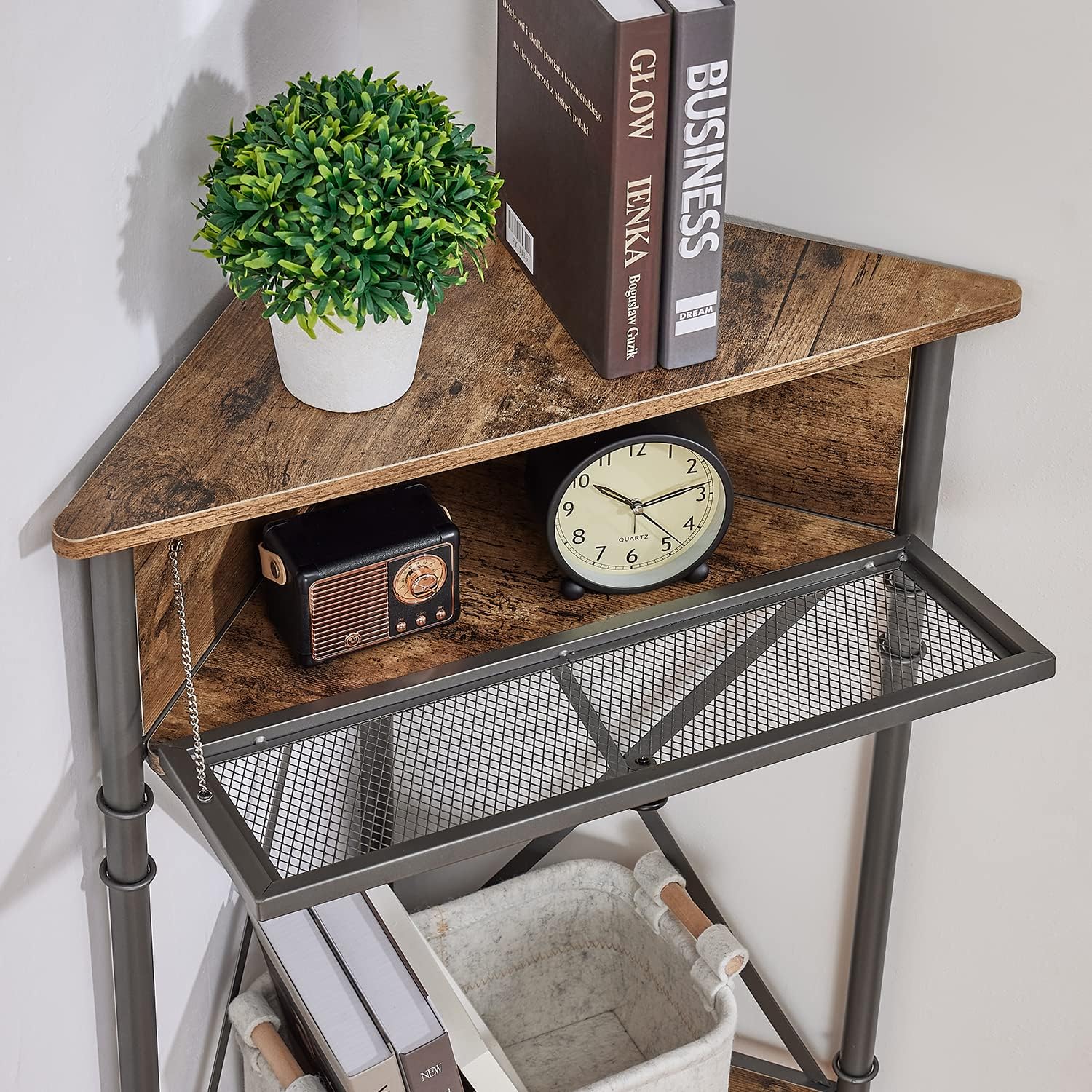 VECELO Corner Table for Small Spaces, Multipurpose Storage Cabinet Shelf Organizer