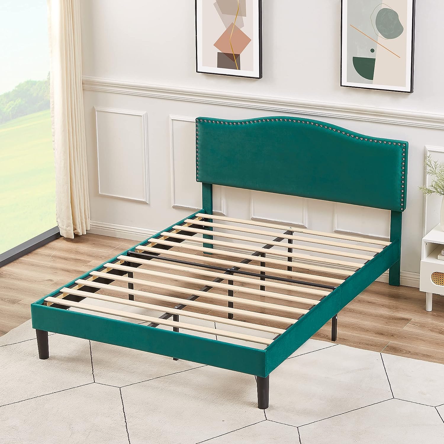 VECELO Bed Frame Platform with Upholstered Headboard & Wooden Slats Support - VECELO