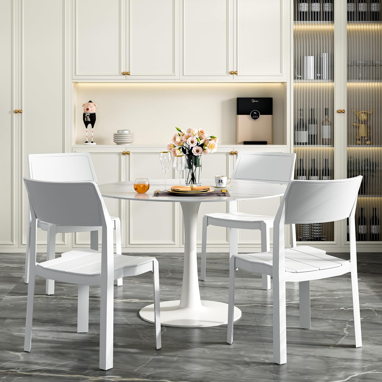 VECELO Dining Chairs Set of 4, Stackable Plastic Kitchen Chairs