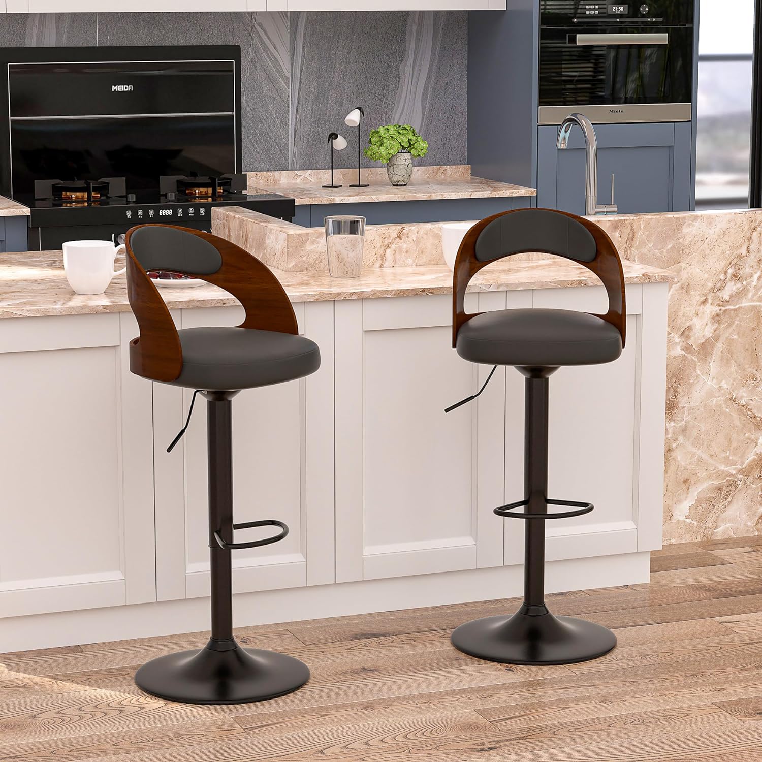 VECELO Bar Stool Set of 2, Counter Height Stools with Bentwood Back - VECELO