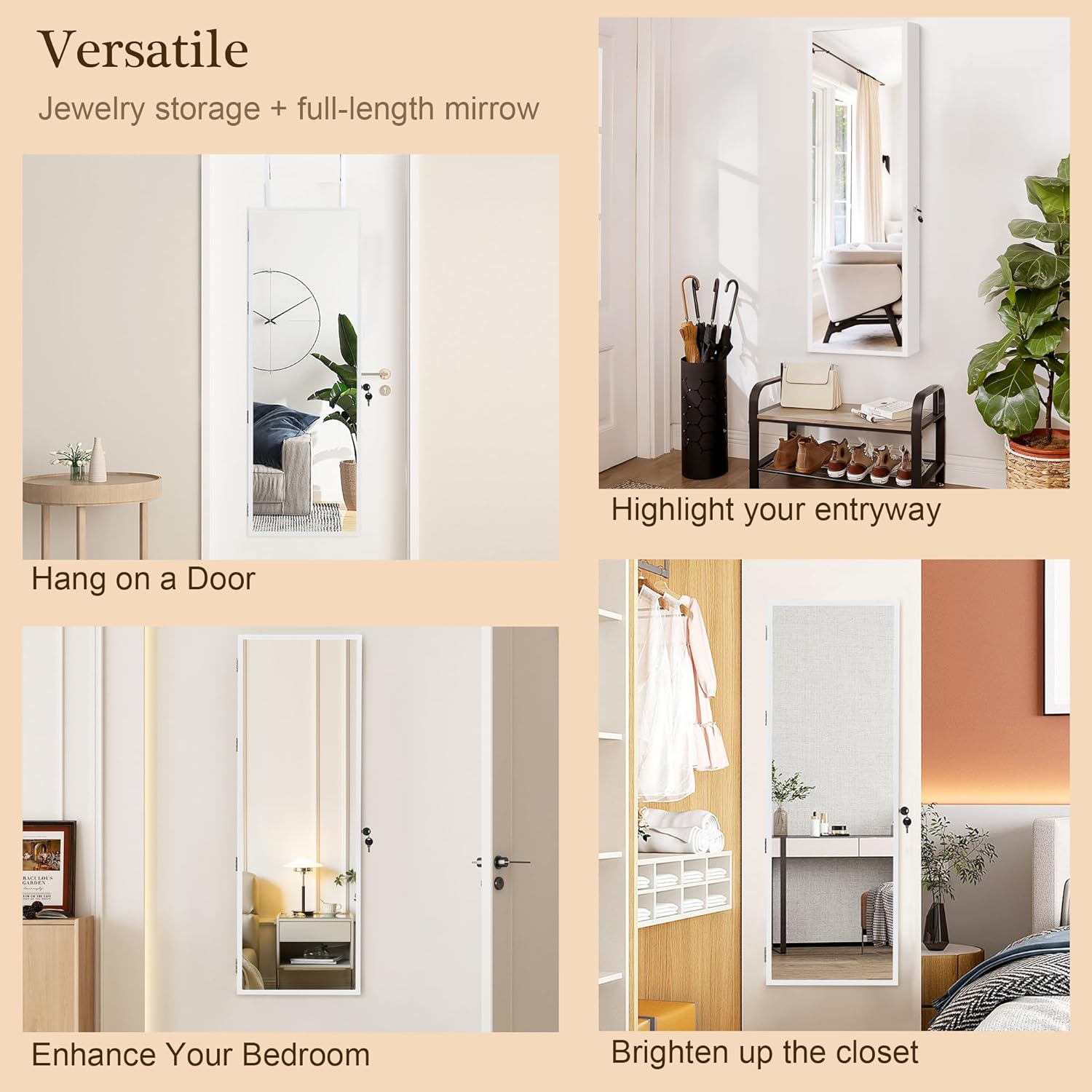 VECELO LED Mirror Jewelry Cabinet - VECELO