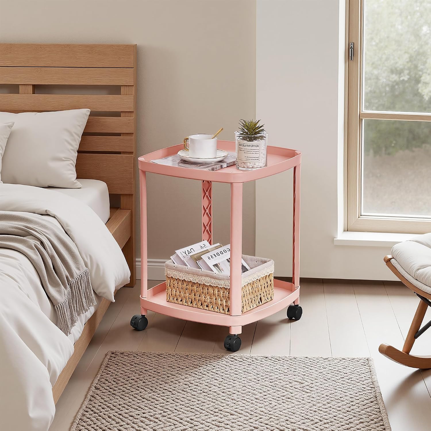 VECELO Rolling End Side Table with Lockable Wheels