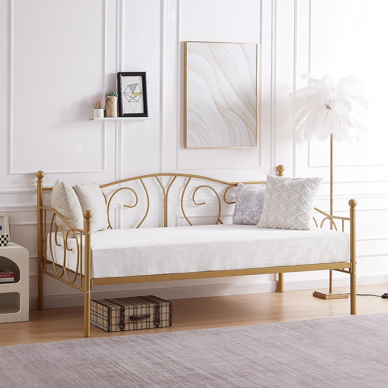 VECELO Metal Daybed Frame Multifunctional Platform Bed Sofa Mattress Foundation with Deluxe Headboard, Black