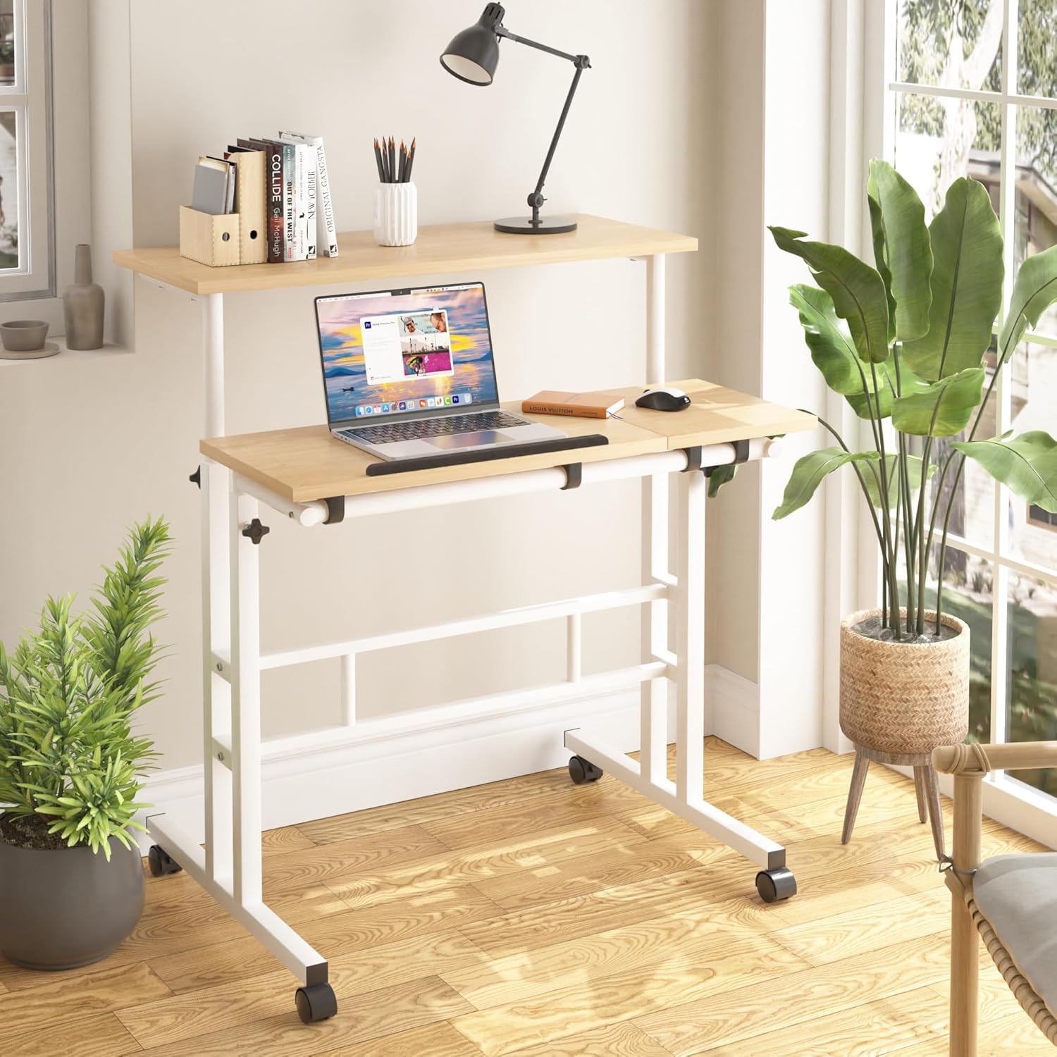 VECELO Mobile Small Standing Desk Adjustable Height