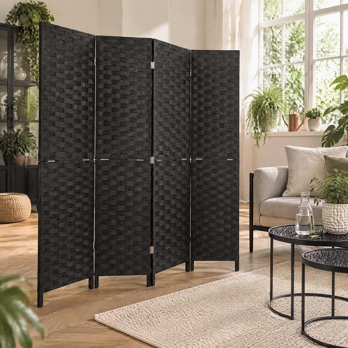 VECELO Room Divider, 4 Panel Folding Privacy Screens, Black