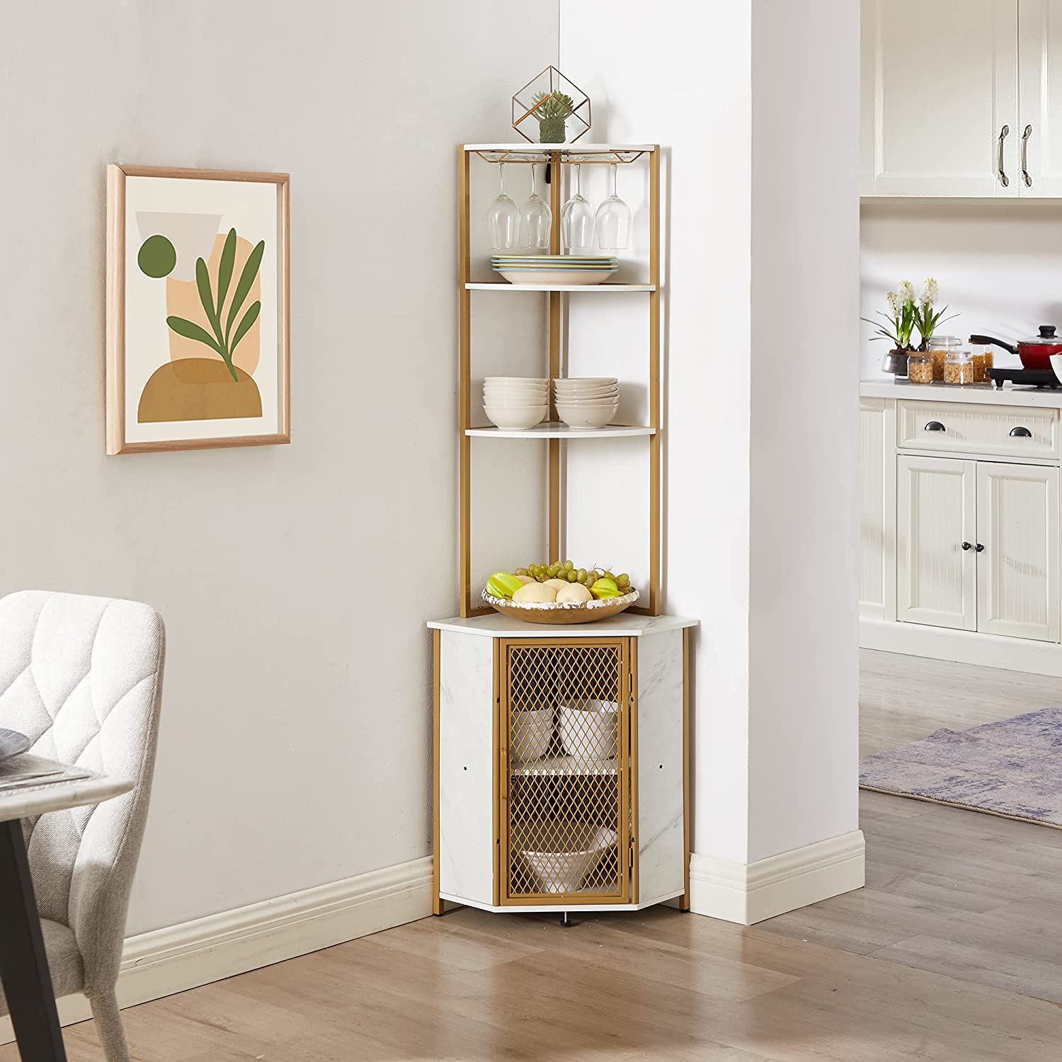 VECELO Corner Cabinet, Tall Storage Shelf Bookshelf Display Shelves Rack - VECELO