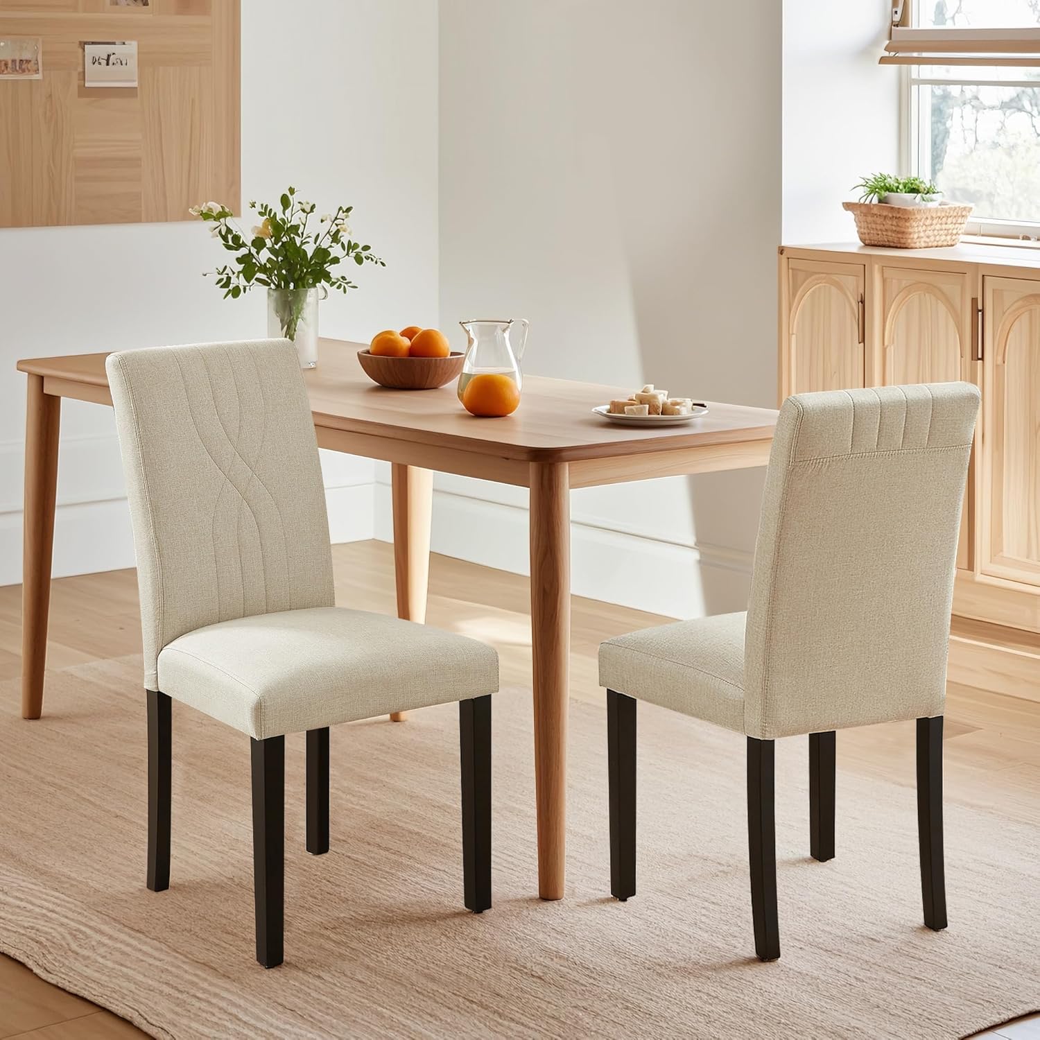 VECELO Upholstered Dining Chairs Set of 2 Modern Fabric and Solid Wood Legs & High Back