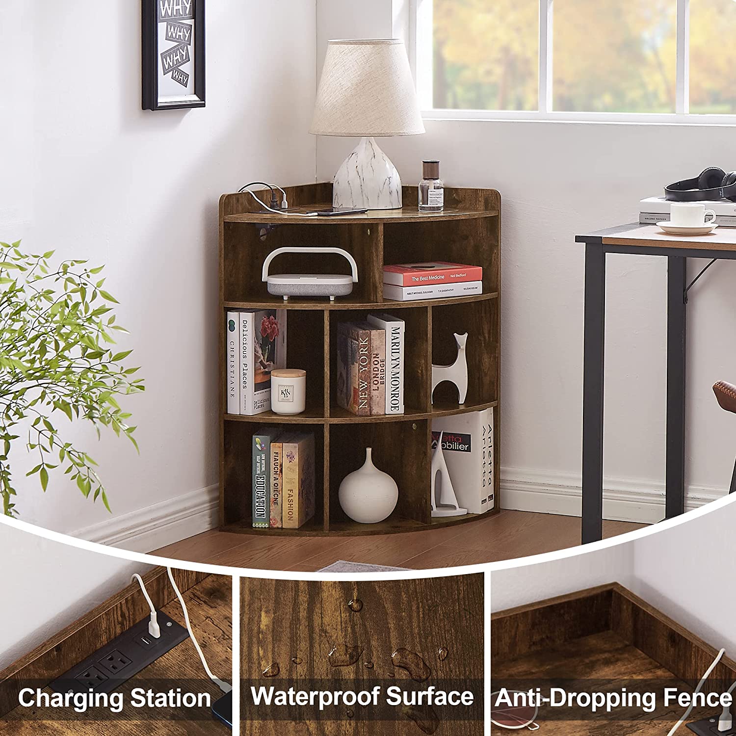 VECELO 3-Tier Corner Cabinet with 8 Cubbies, Wooden Cube Storage Organizer - VECELO