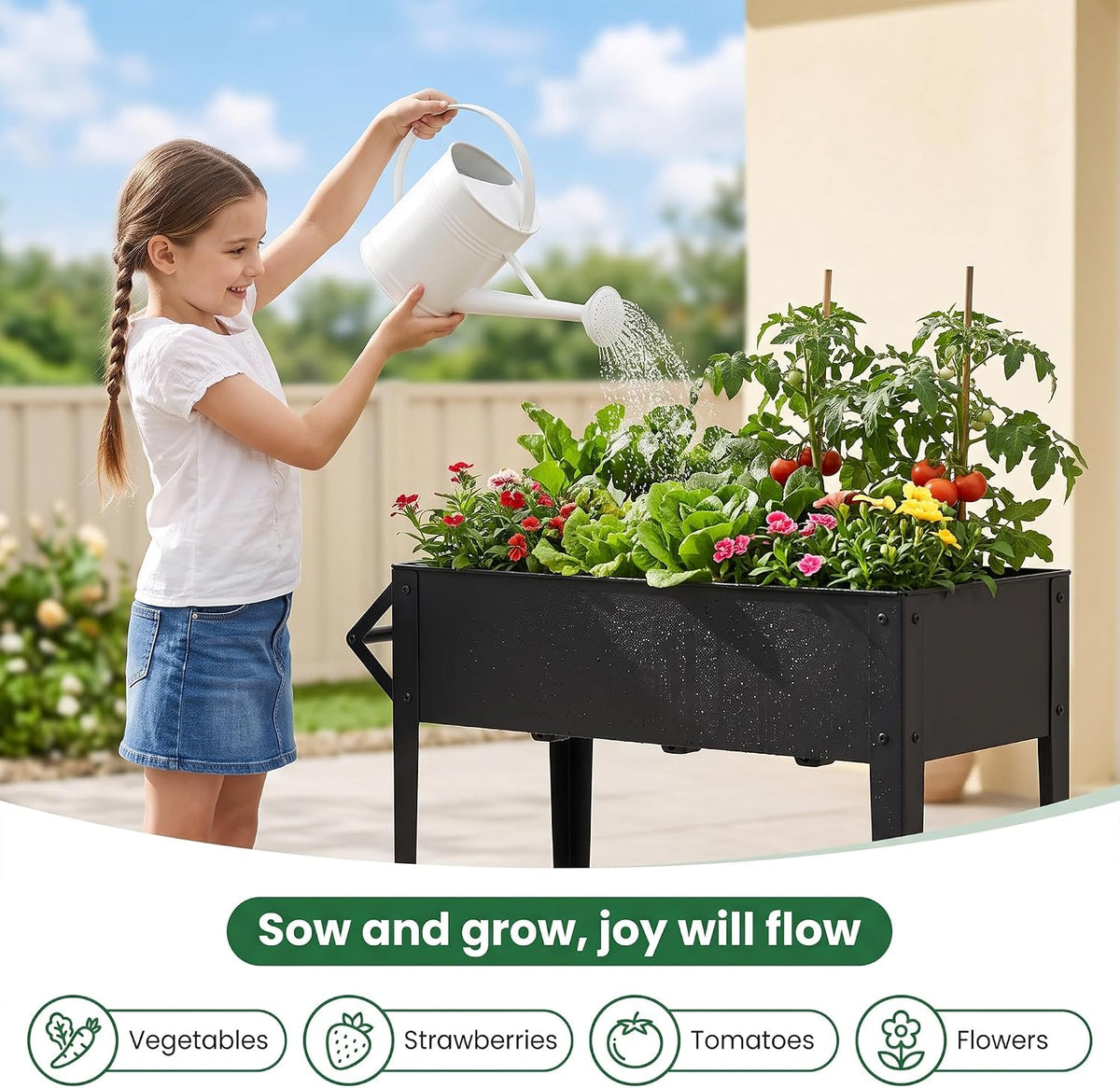 VECELO Elevated Raised Garden Bed with Wheels