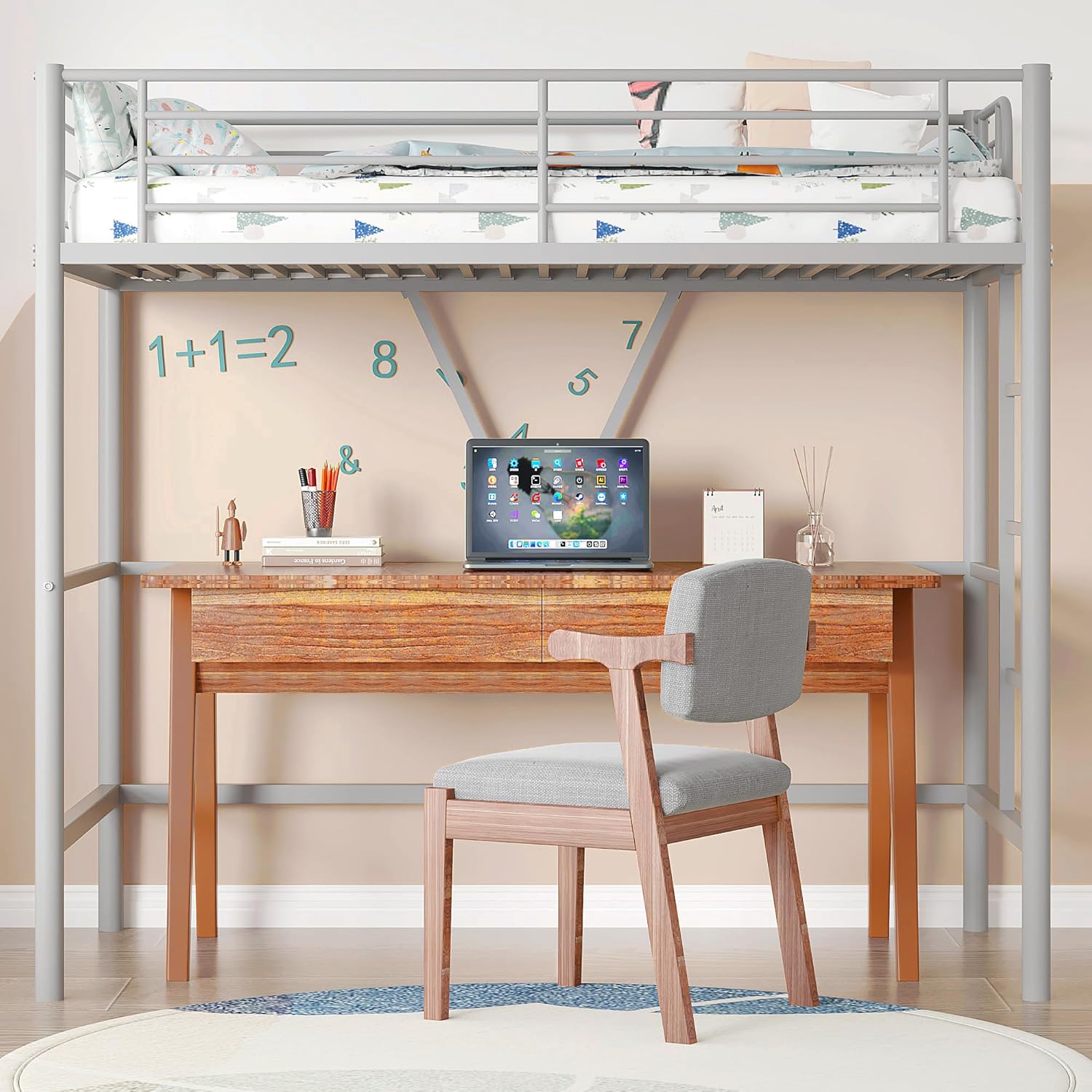 VECELO Metal Loft Bed Twin Size