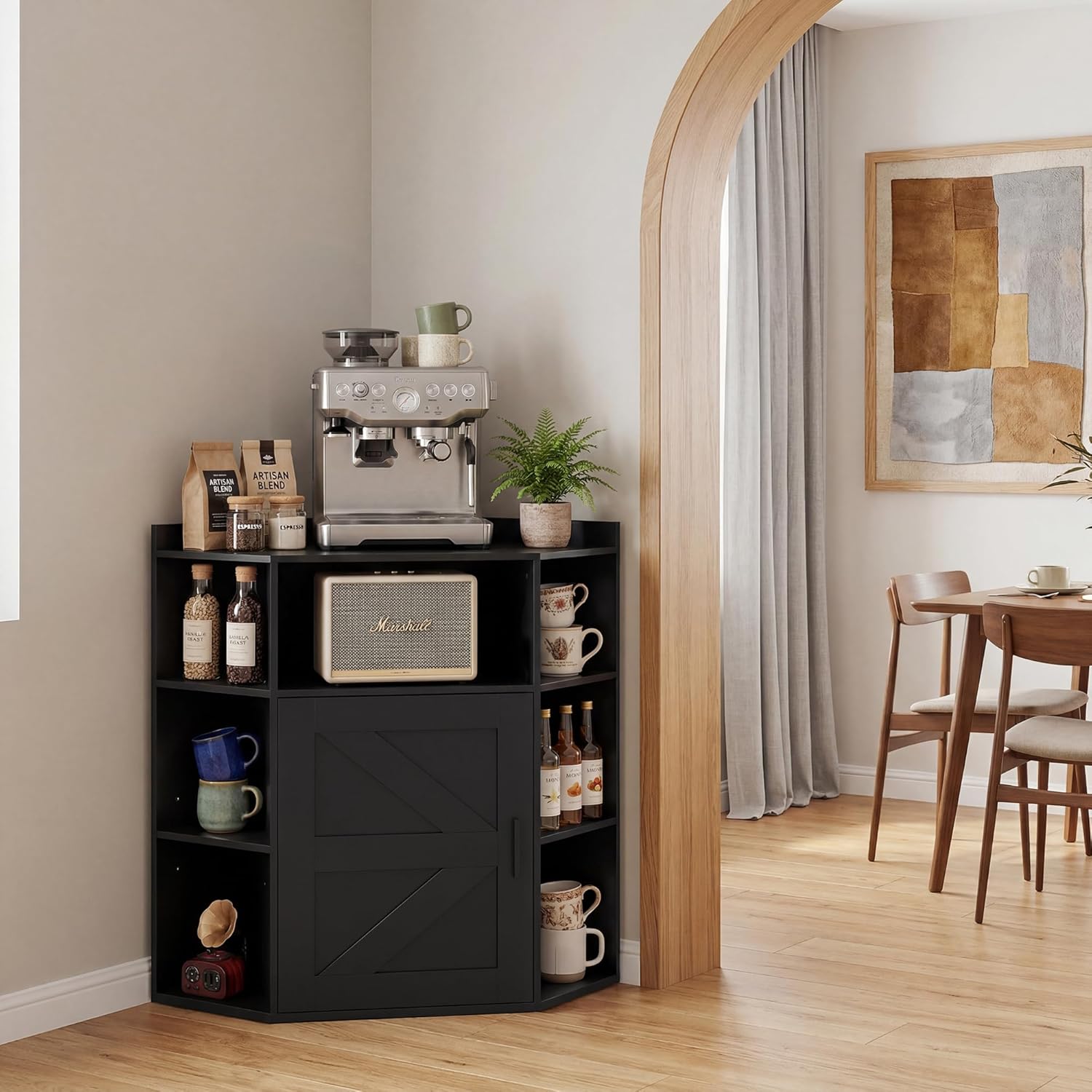 VECELO Corner Storage Cabinet with Charging Station, 34" Shelf with Door & Adjustable Shelves