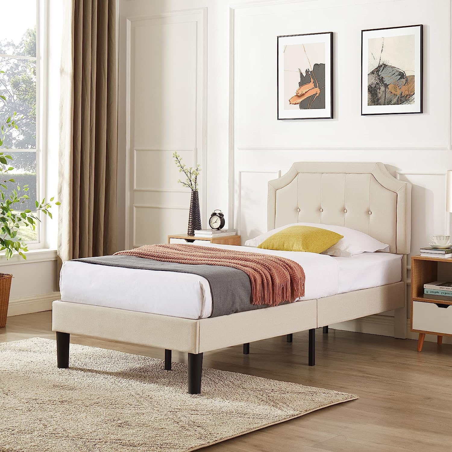 VECELO Premium Upholstered Platform Bed Diamond Stitched Panel Headboard