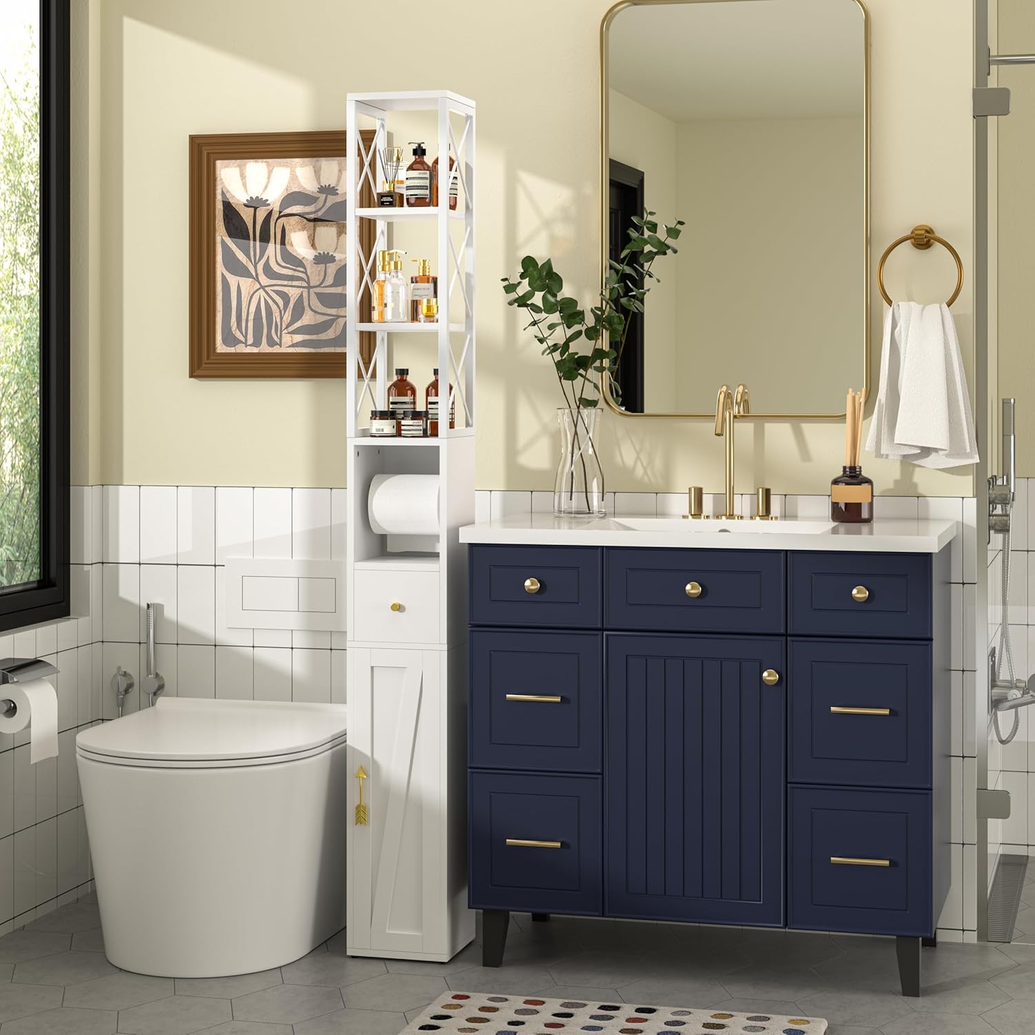 VECELO Tall Bathroom Cabinet with Adjustable Shelves - VECELO