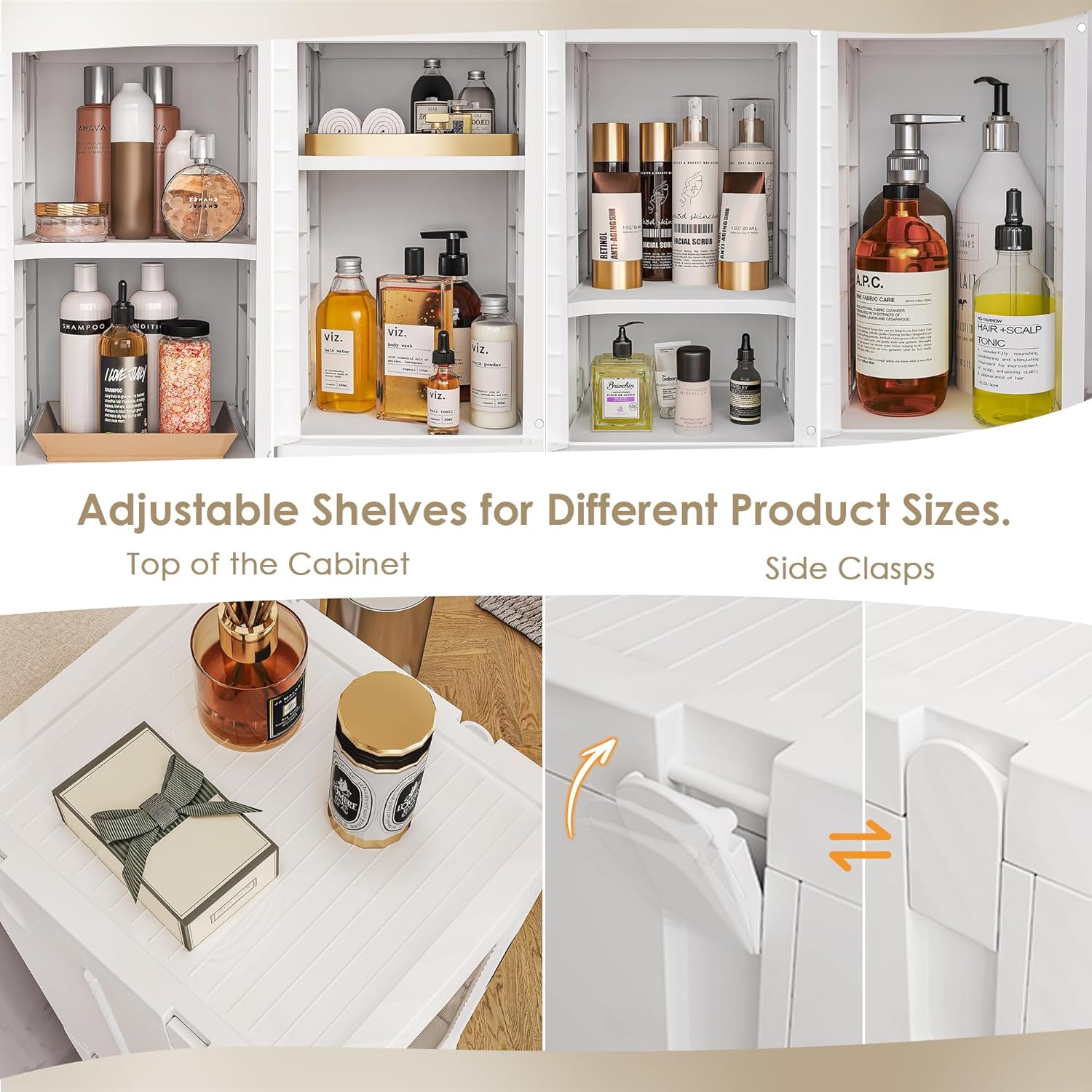 VECELO 4-Tier Plastic Tall Narrow Storage Cabinet with Movable Wheels