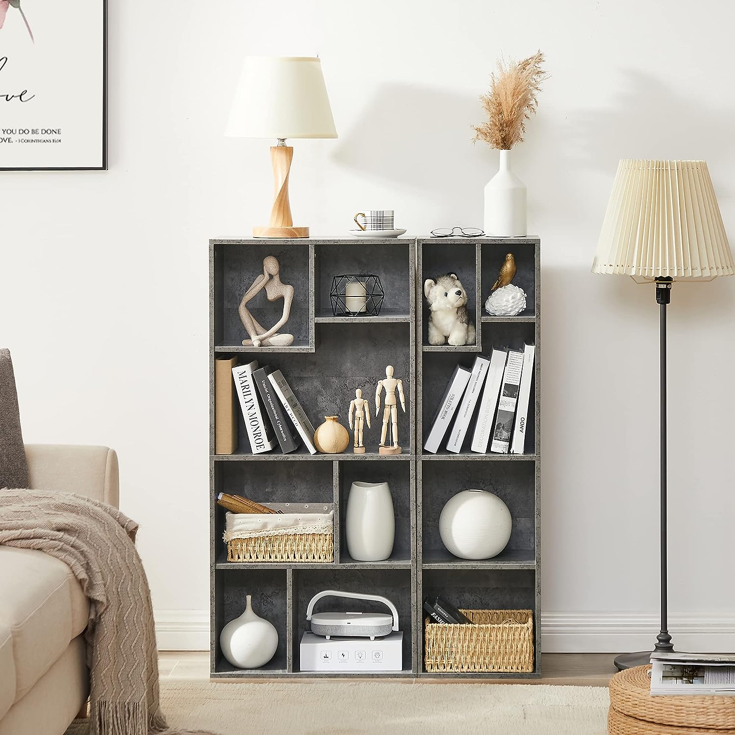 VECELO 42 Inch High Bookcase, 4-Tier Modern Storage Cabinet 7 Cubes - VECELO