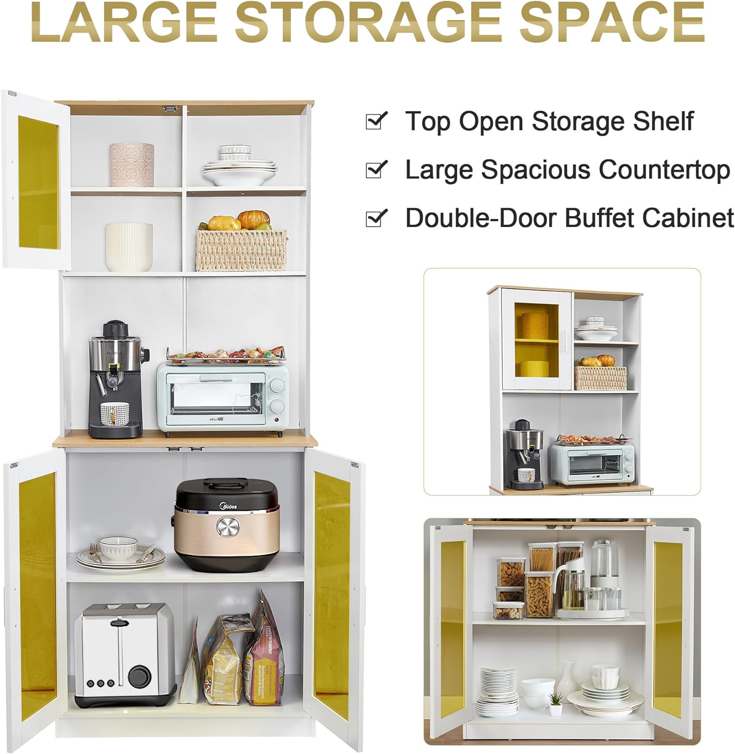 VECELO 72'' Floor Kitchen Pantry Cabinet Free Standing Buffet Hutch - VECELO