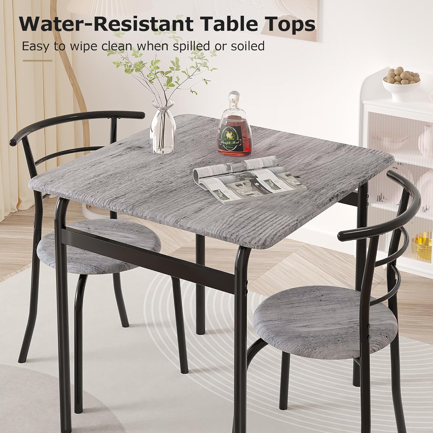 VECELO 3 Piece Dining Table & Chairs Set for 2