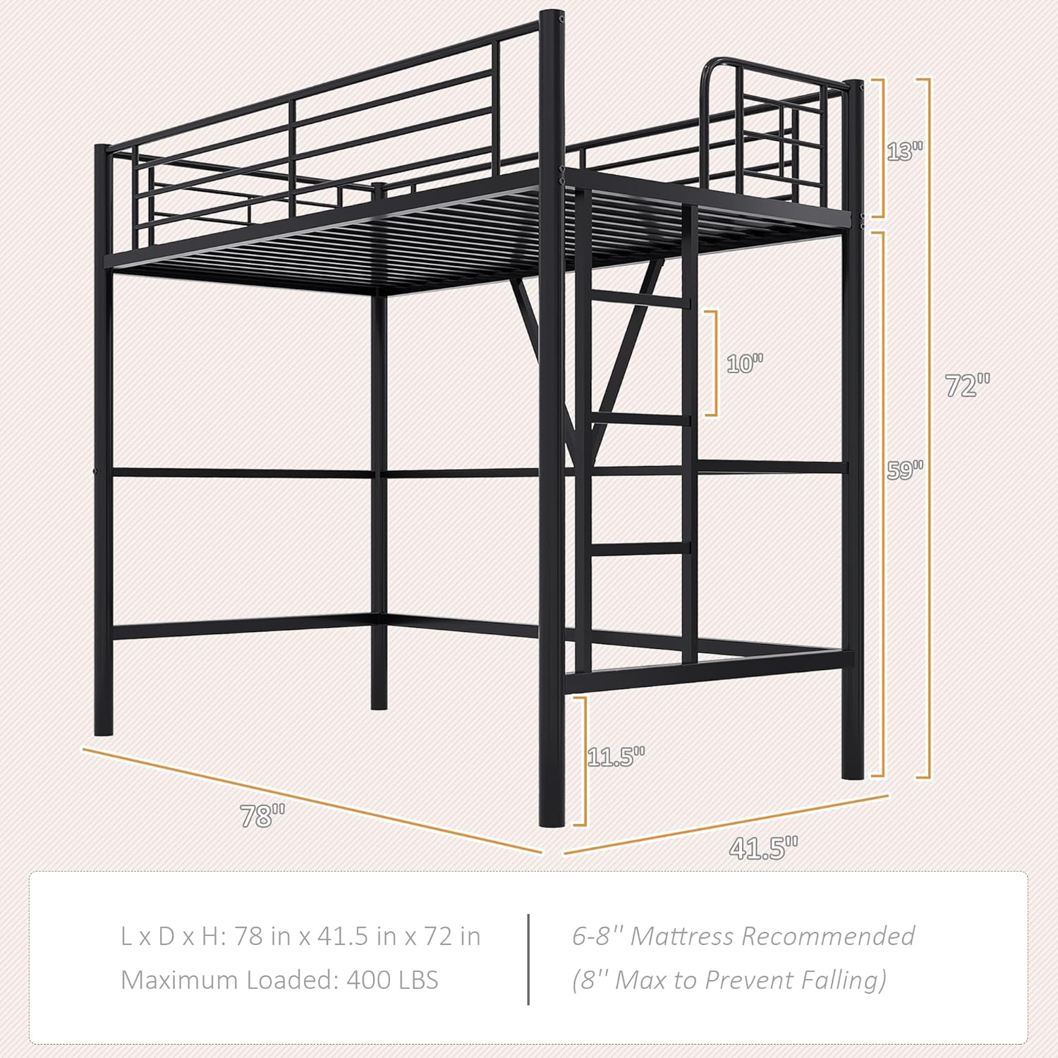 VECELO Metal Loft Bed Twin Size