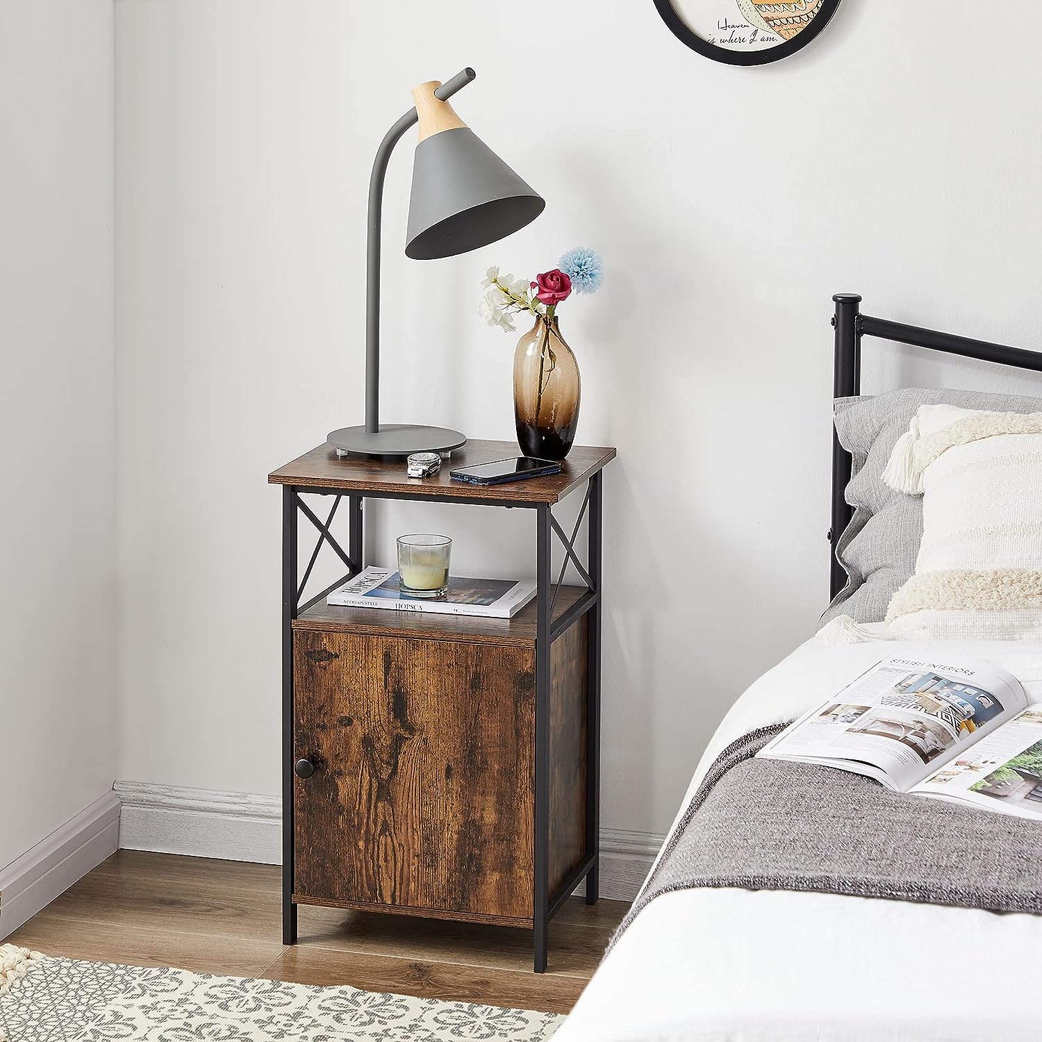 VECELO Tall Side Storage, Large Capacity Bedside Nightstand