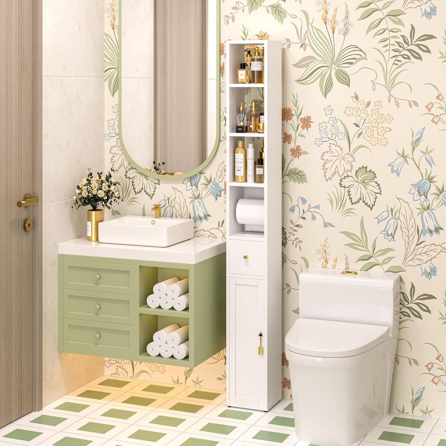 VECELO Tall Bathroom Cabinet with Adjustable Shelves - VECELO