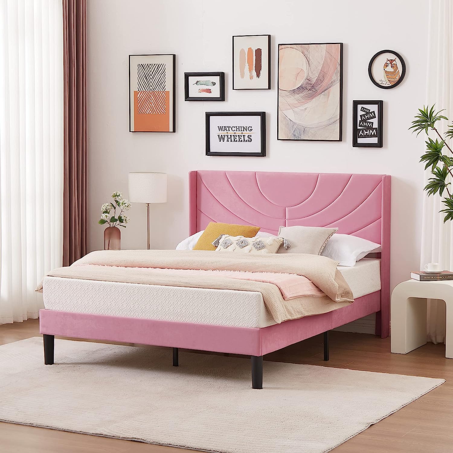 VECELO Upholstered Platform Bed Frame with Adjustable Fabric Headboard