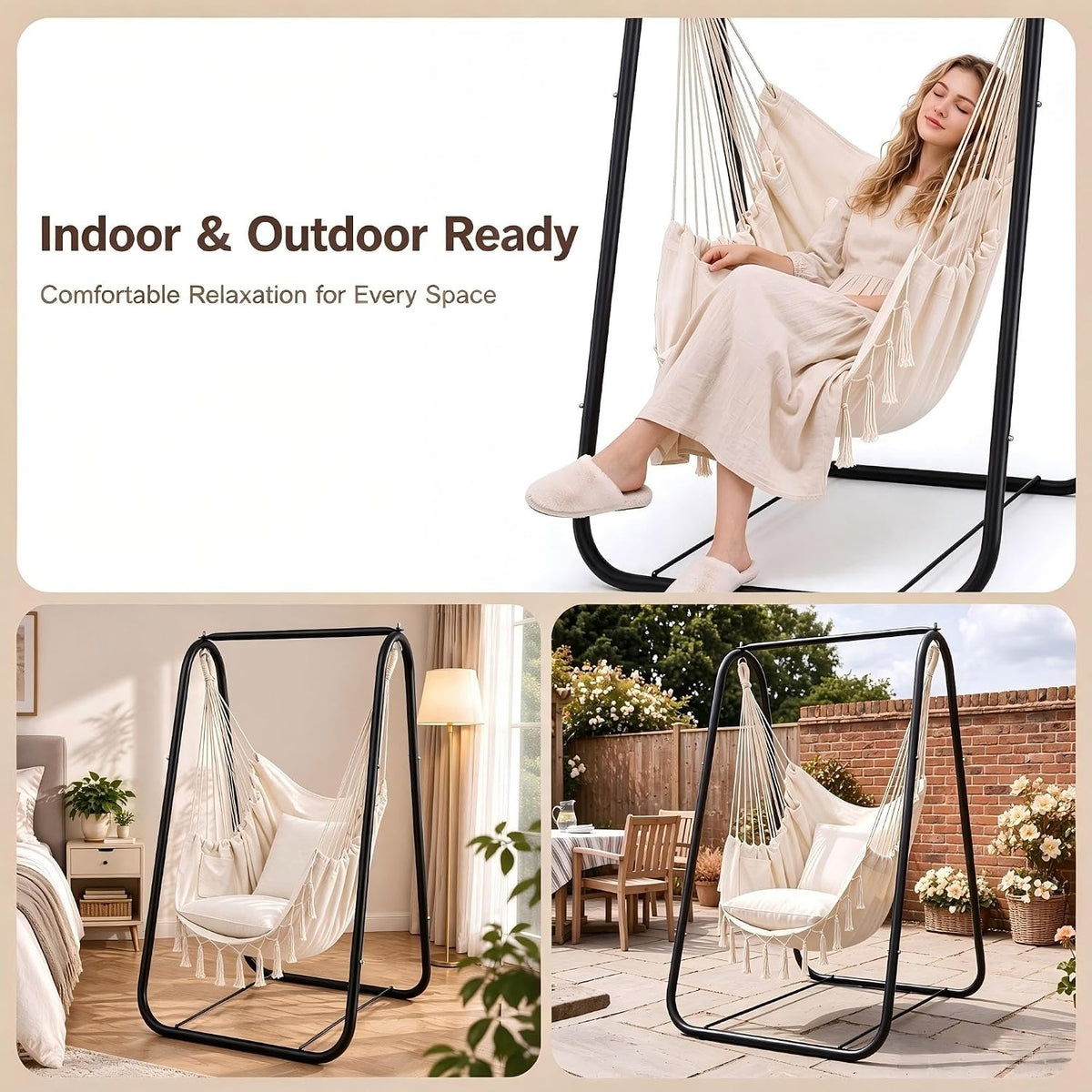 VECELO Hammock Chair with Stand Sturdy & Rustproof Frame with Anti-Tip Base