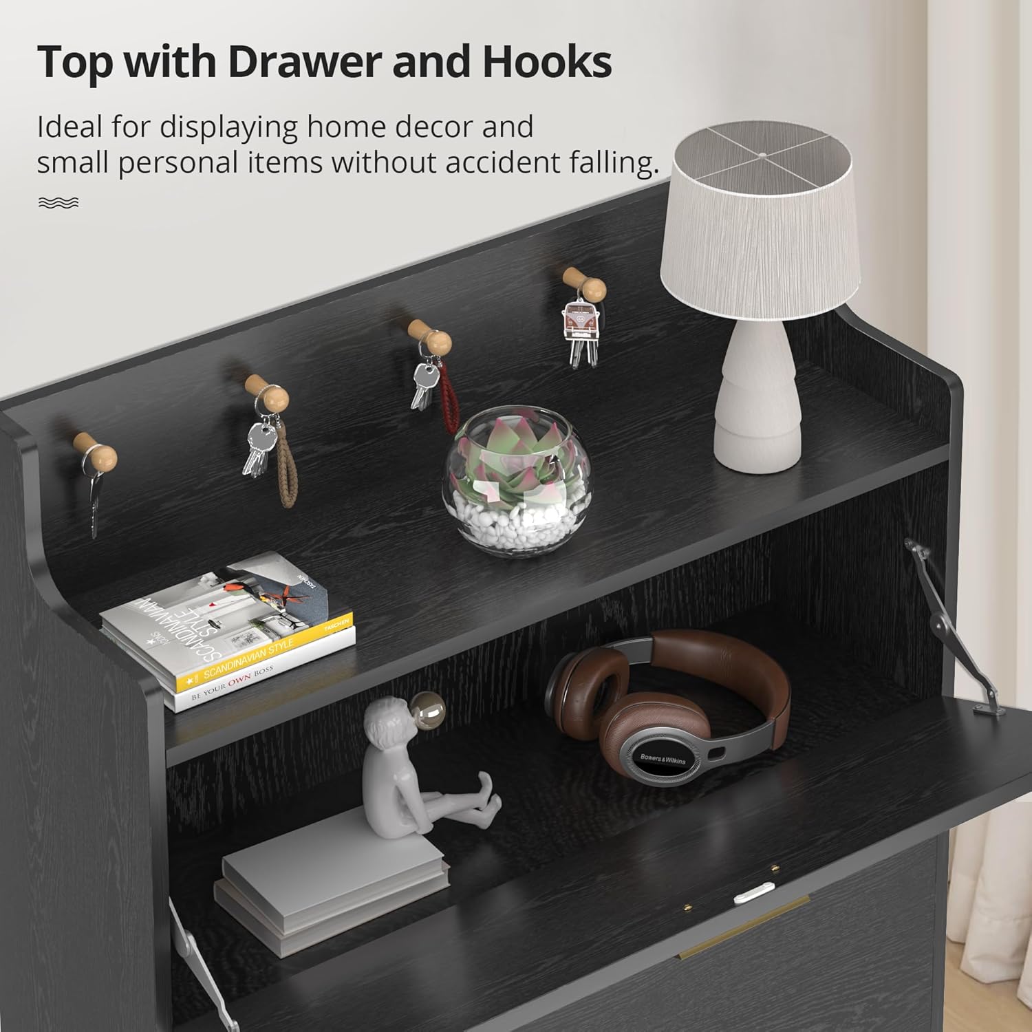 VECELO Shoe Cabinet with 2 Flip Drawers for Entryway