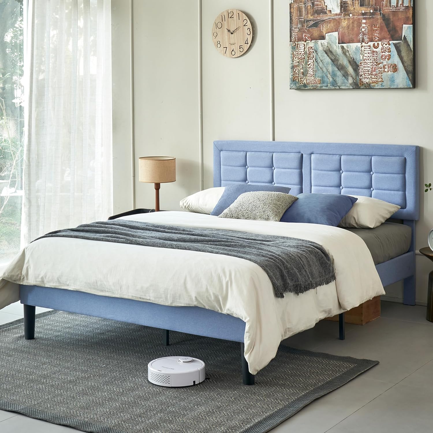 VECELO Upholstered Platform Bed Frame with Height Adjustable Headboard - VECELO