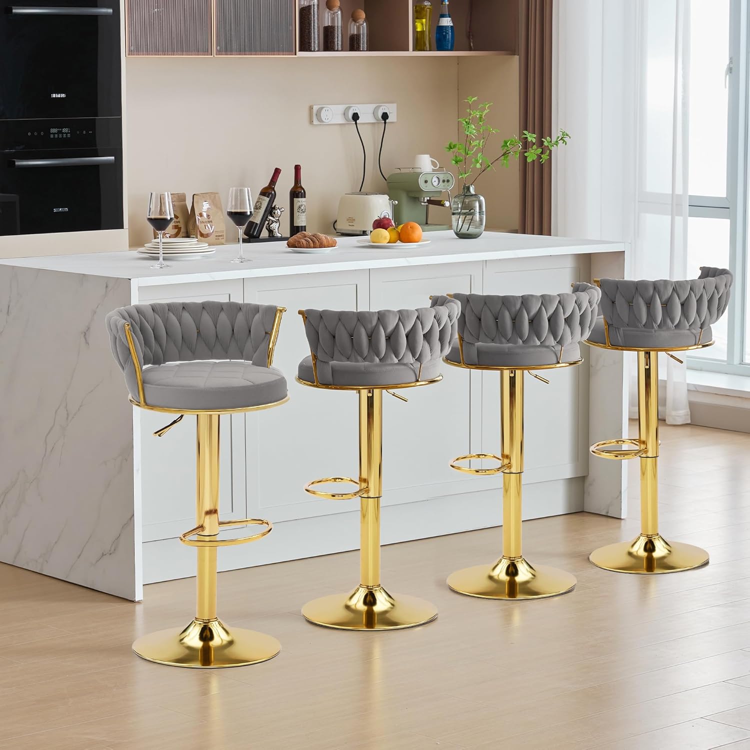 VECELO Bar Stools Set of 2, Adjustable Barstools Counter Height Stools with Back and Arm - VECELO
