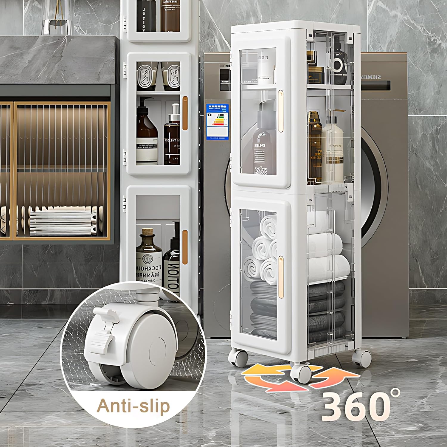 VECELO 4 Tier Tall Plastic Slim Storage Cabinet with Lockable Wheels - VECELO